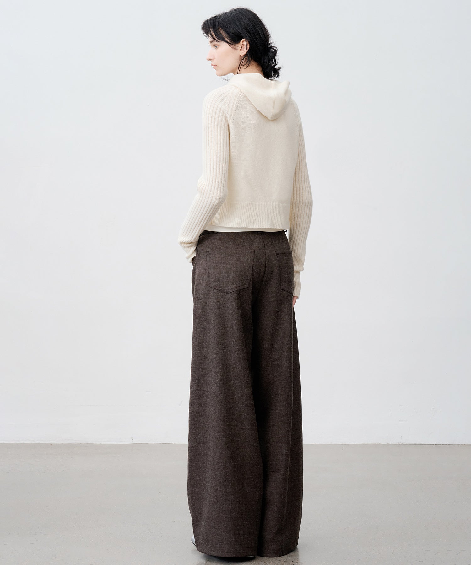 Textured Low-Rise Wide Straight Curved Pants