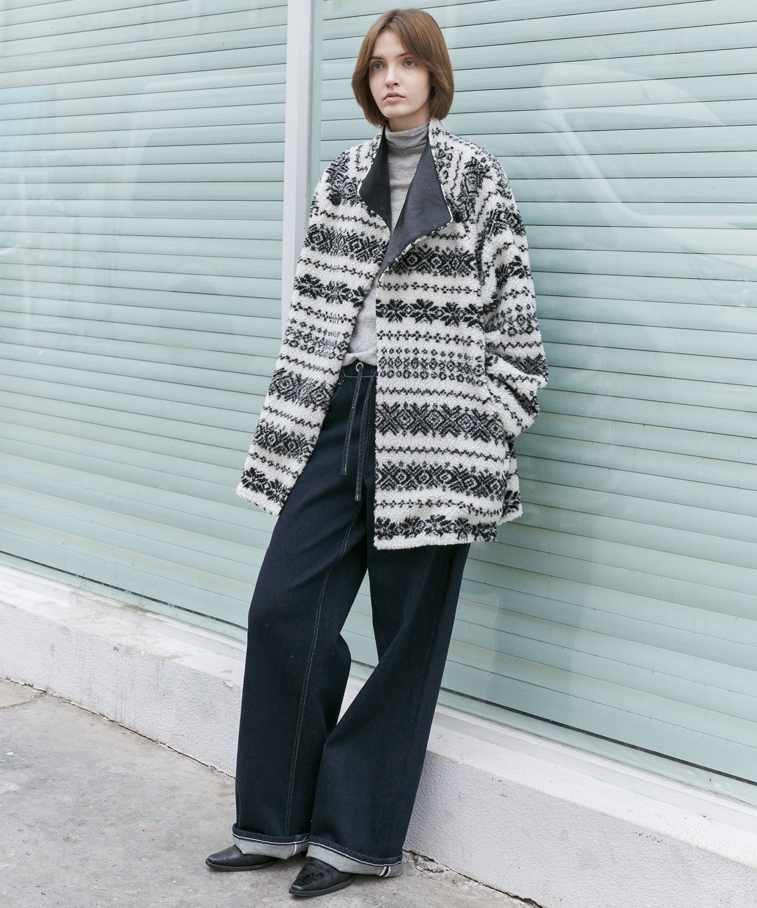 Fair Isle Relaxed Fit Fleece Jacket