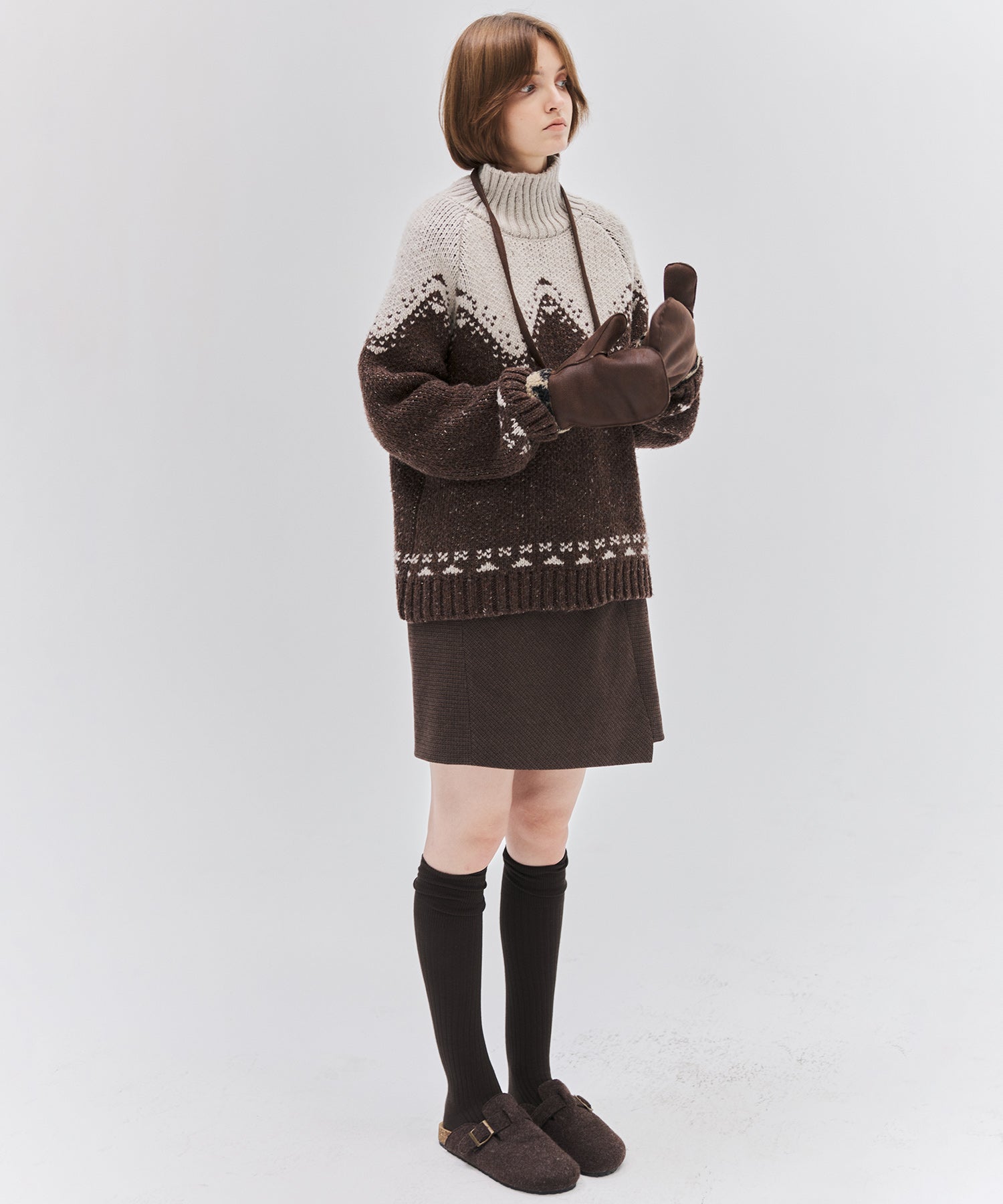 Totem Pattern Heavyweight Jacquard Turtleneck Sweater