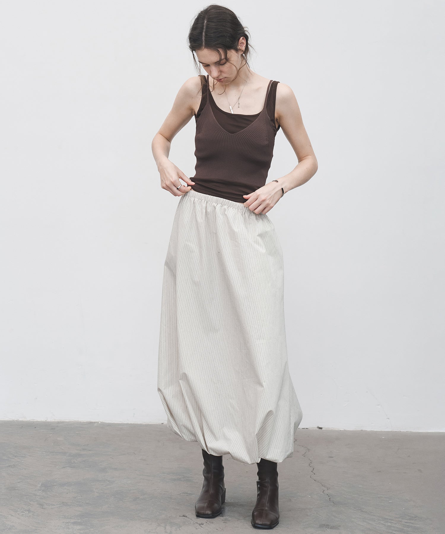Twist-Detail Striped Balloon Skirt