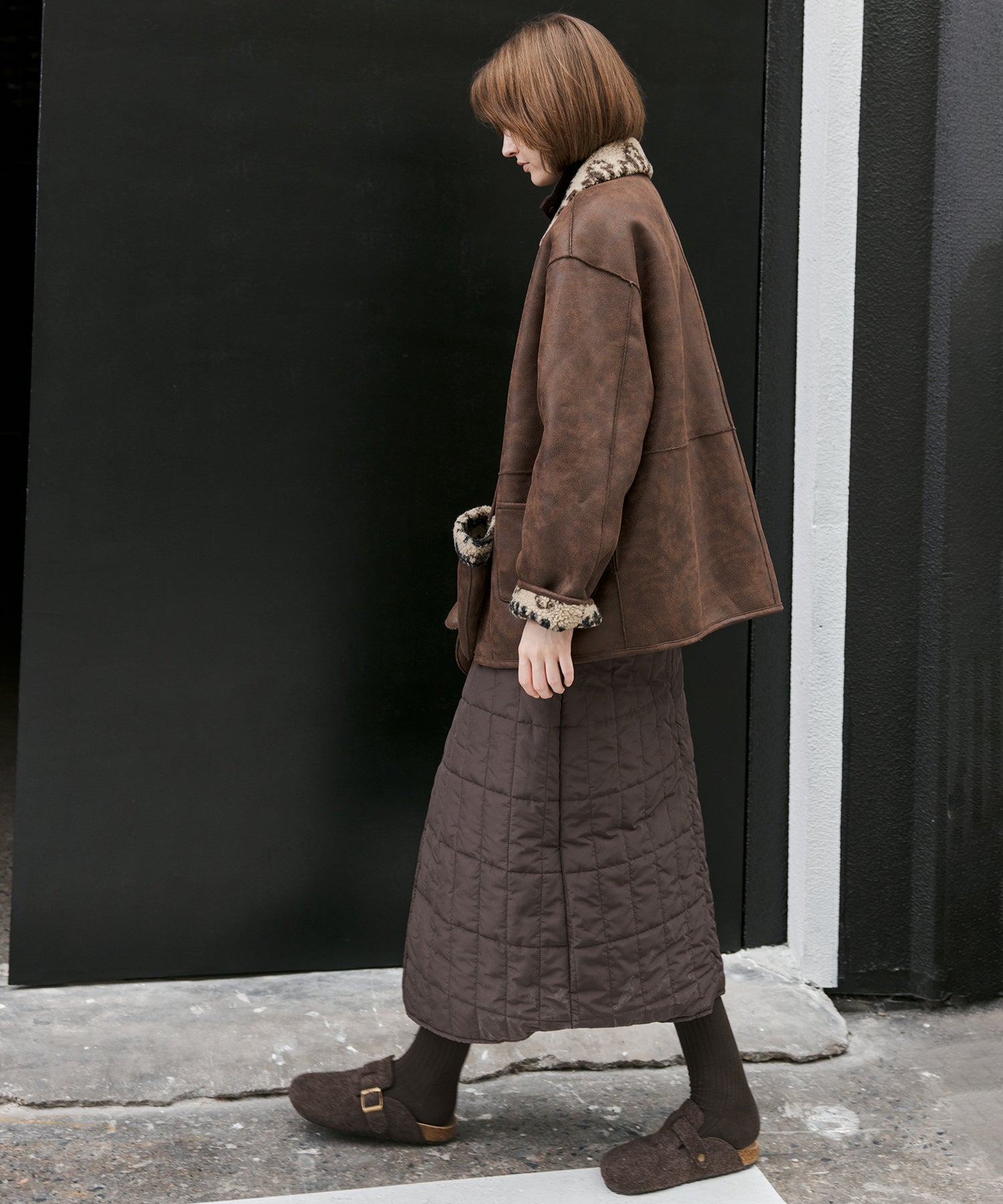 Quilted Overlap Long Skirt Straight Silhouette Padded Warm Winter Skirt