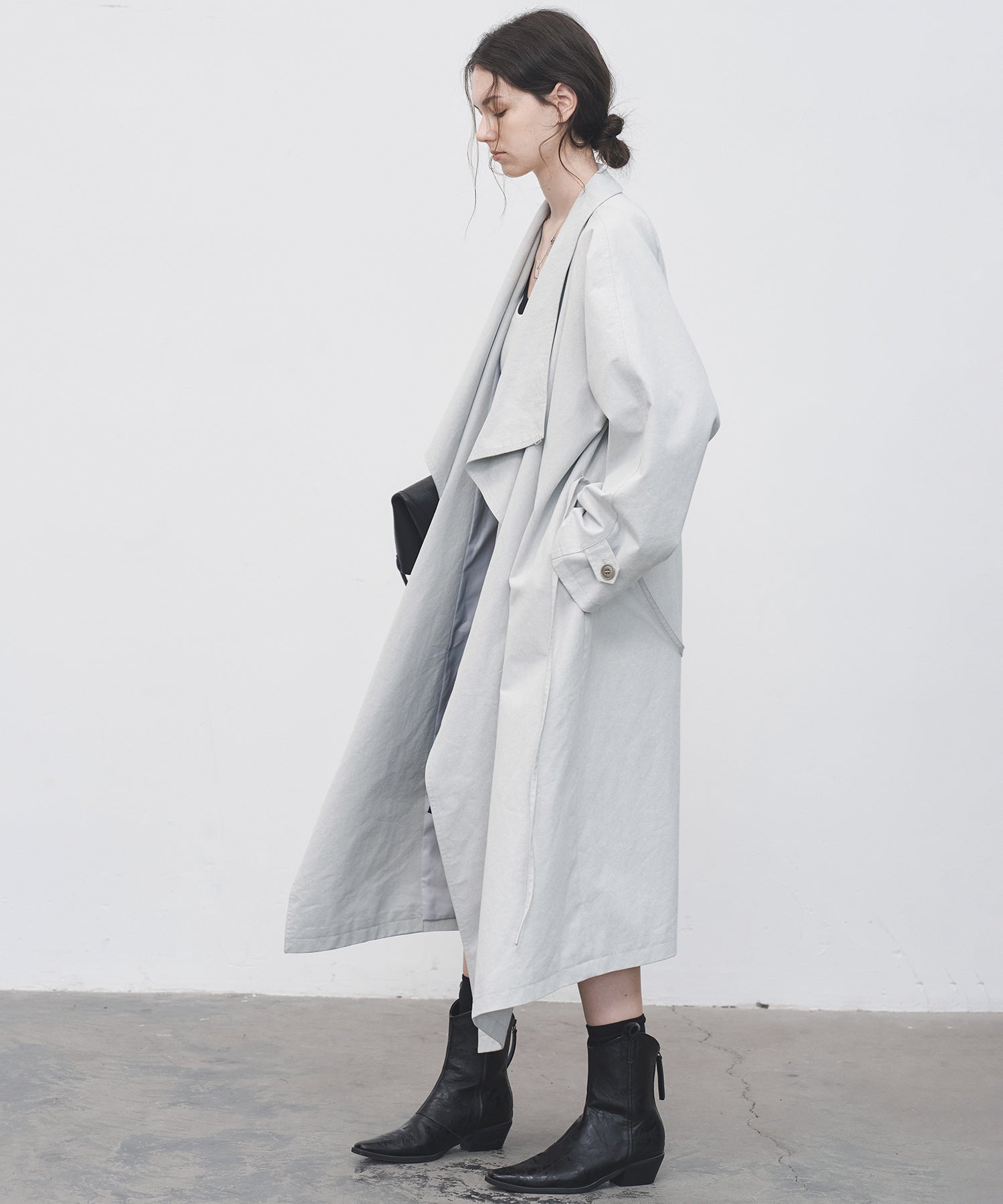 Layered Drape-Neck Trench Coat – Oversized Long Silhouette