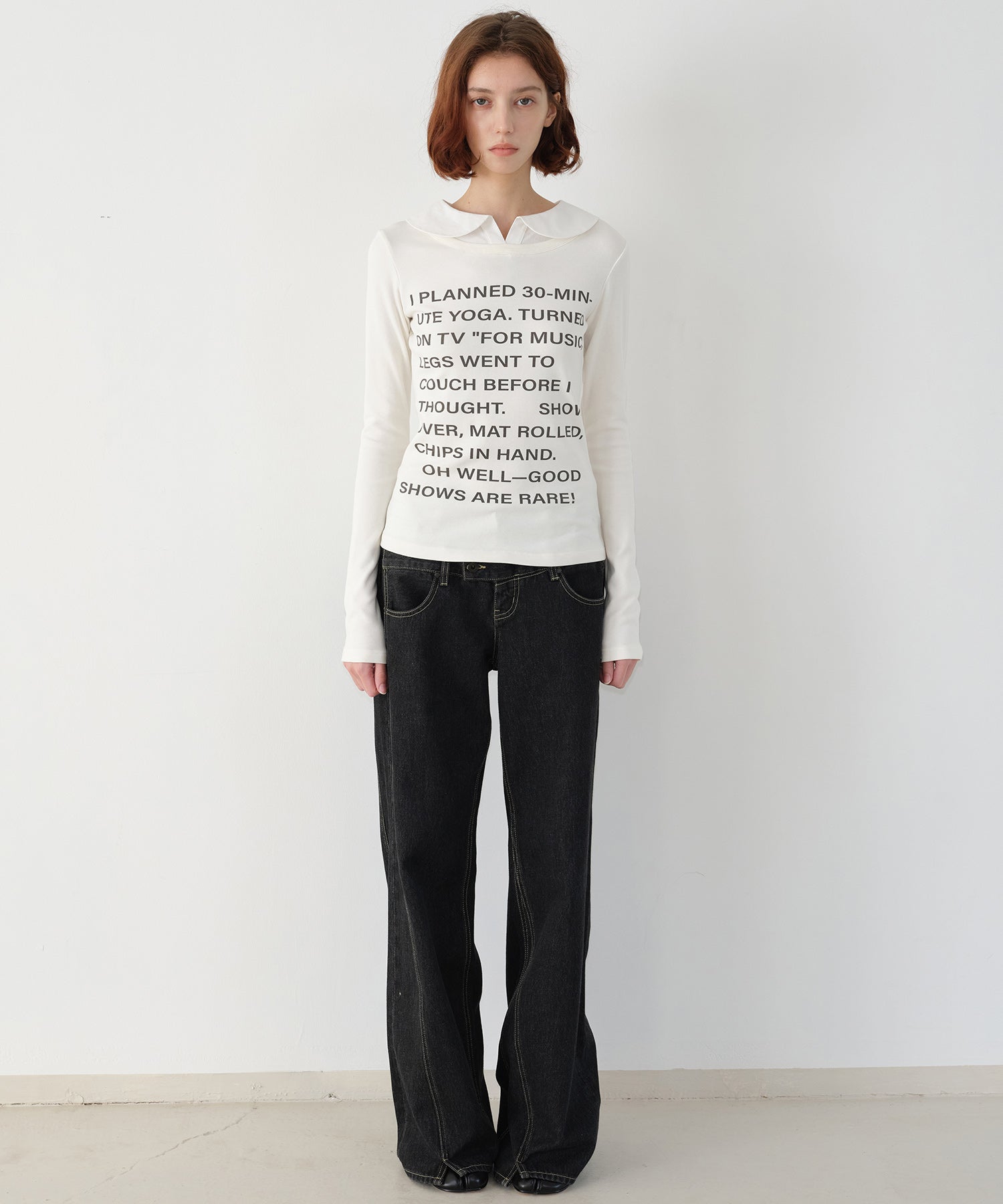 Layered-Look Shirt Collar Slogan Print Slim-Fit Base T-Shirt
