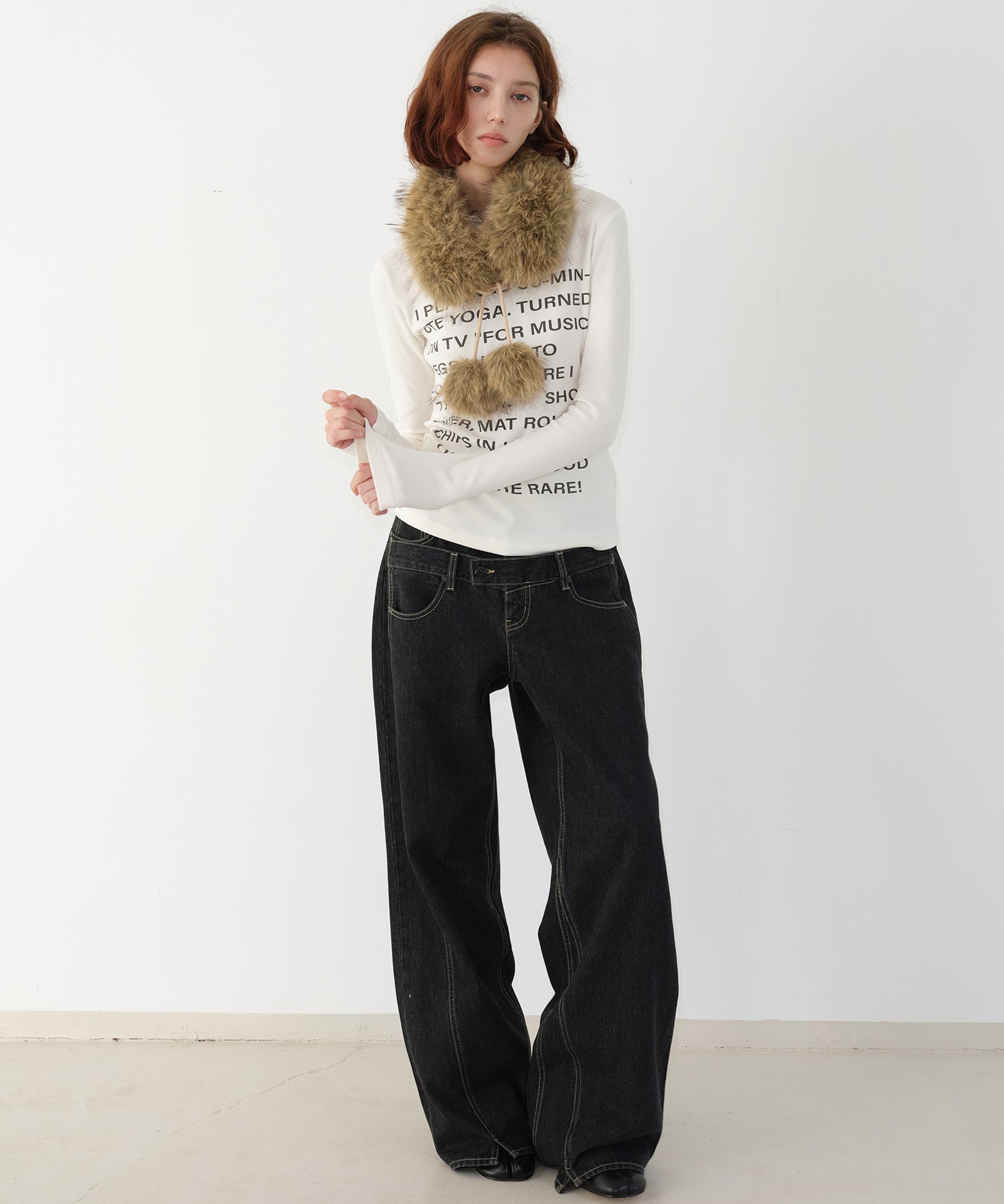 Layered-Look Shirt Collar Slogan Print Slim-Fit Base T-Shirt