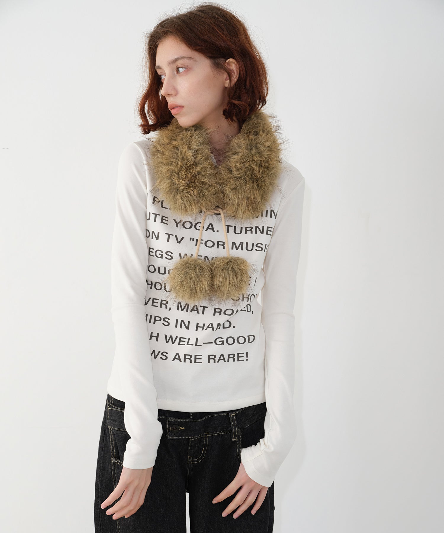 Layered-Look Shirt Collar Slogan Print Slim-Fit Base T-Shirt