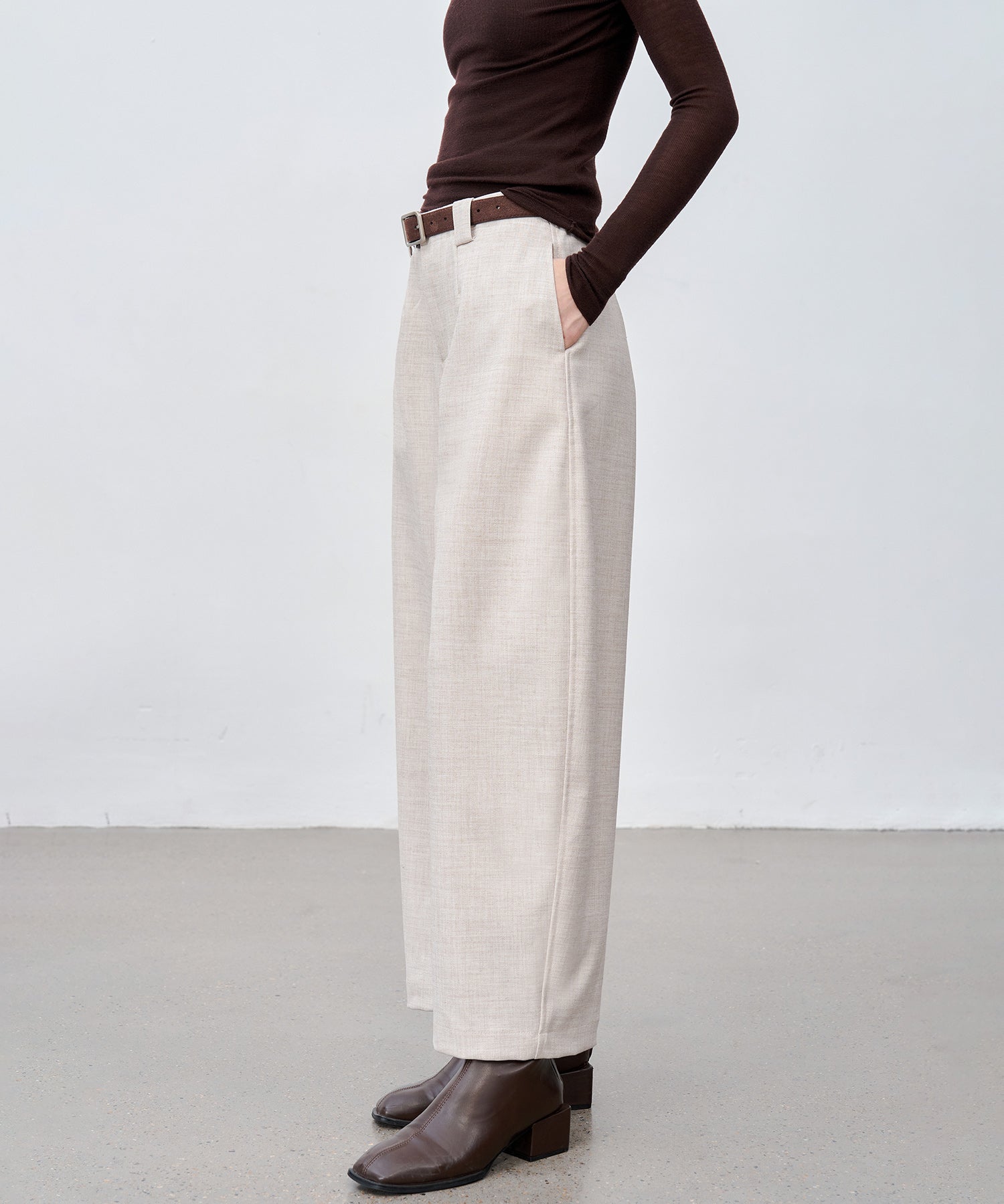 Thick Fabric Cropped Wide-Leg Pants