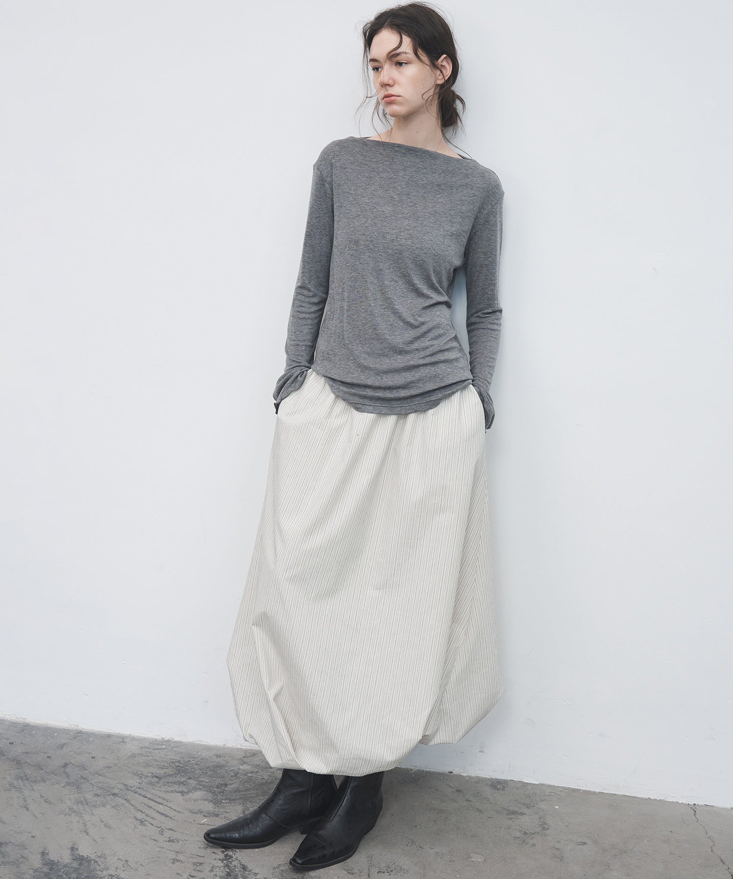 Twist-Detail Striped Balloon Skirt