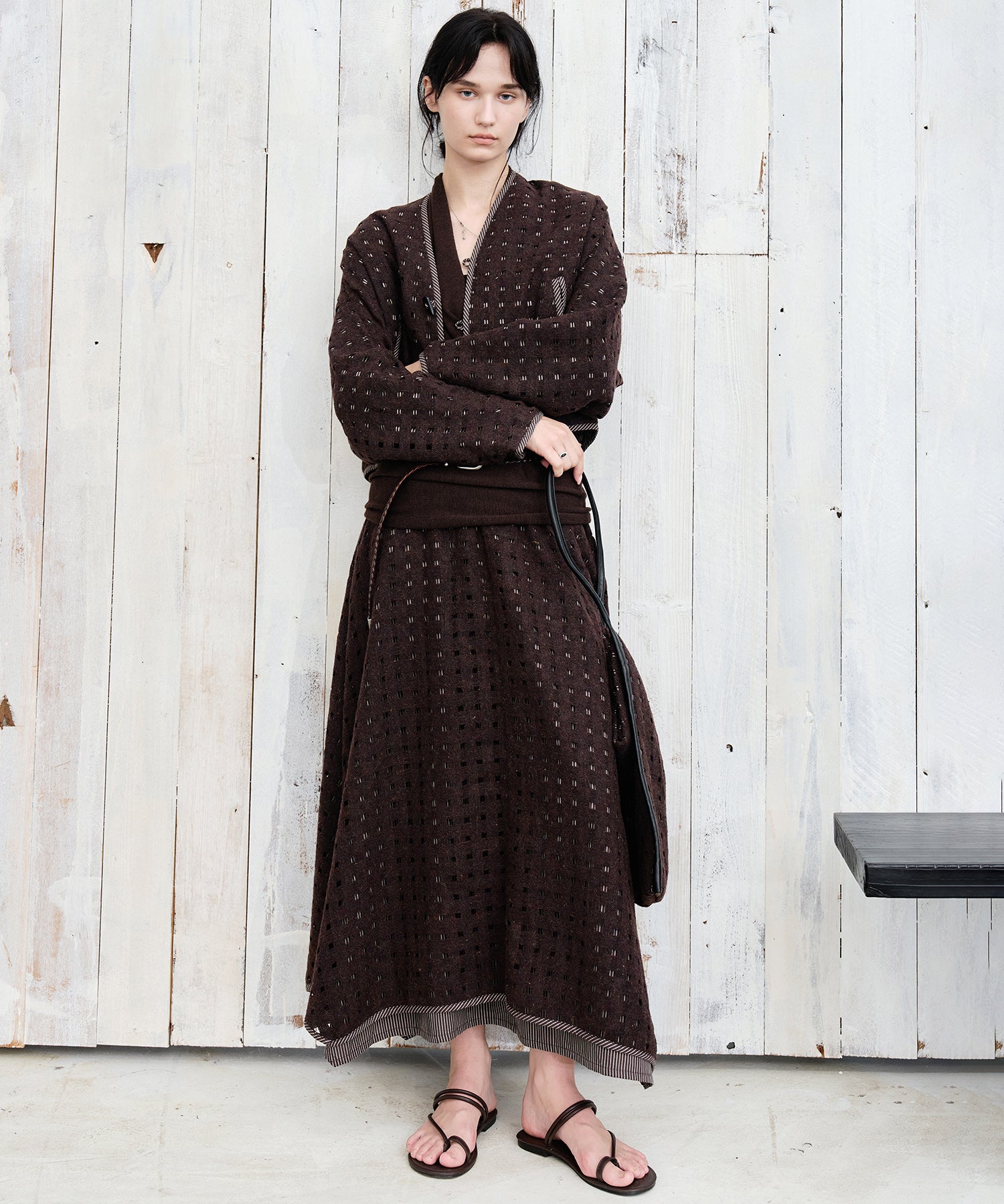 Cut-Out Layered High-Waist A-Line Midi Flare Skirt