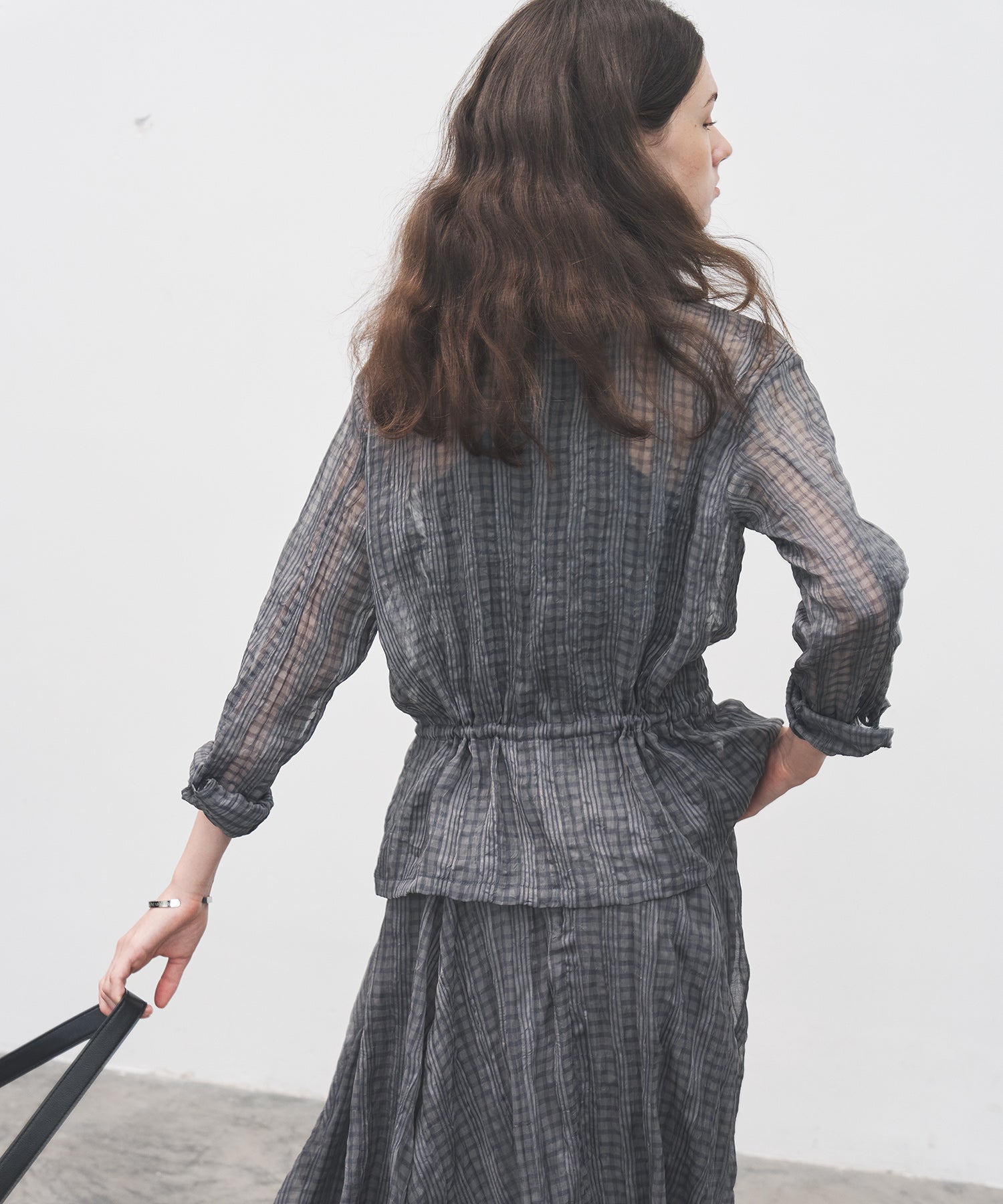 Drawstring Crinkled Check Shirt Jacket – Oversized Fit