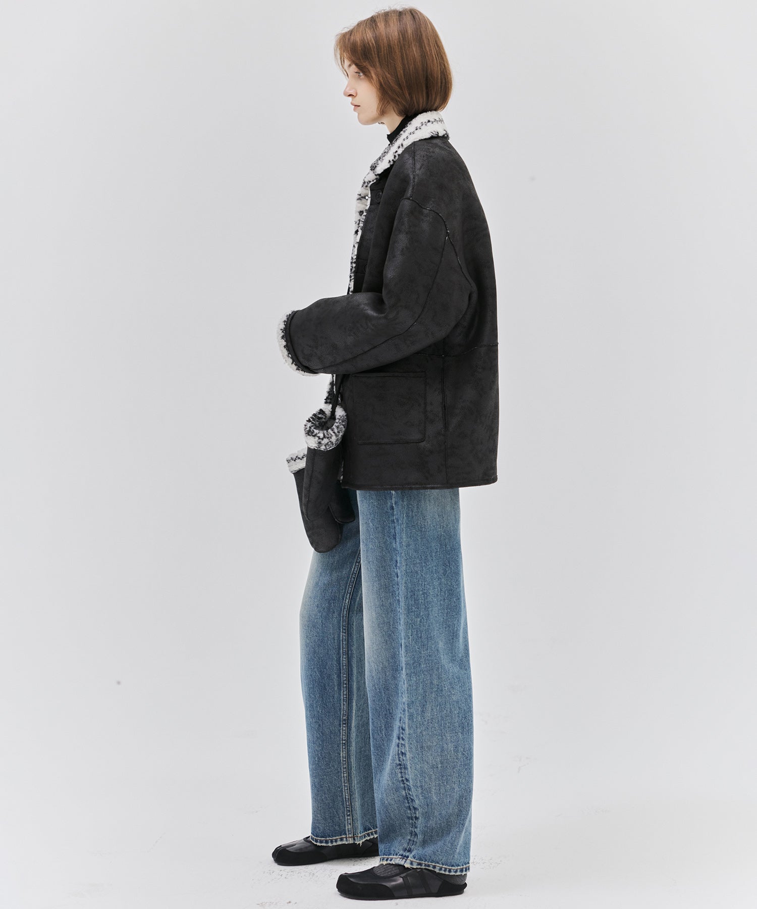 Fair Isle Faux Shearling Jacket with Gloves