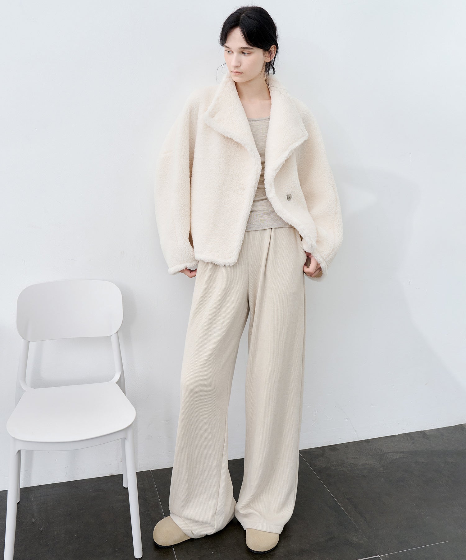 Asymmetric Collar Faux Shearling Short Jacket