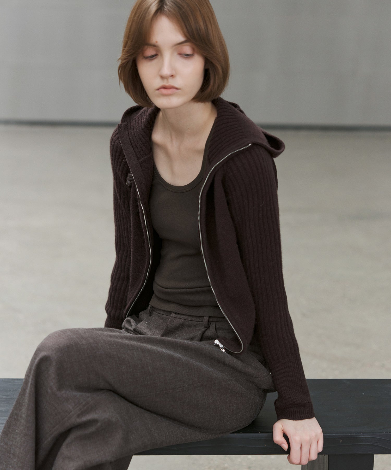 100% Wool Open Front Hooded Knit Cardigan