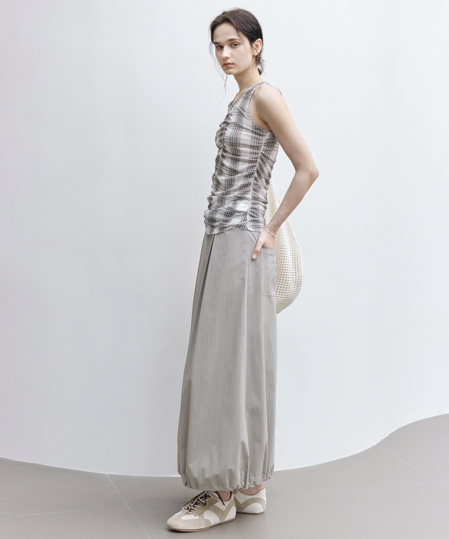 Asymmetric Gather Sheer Sleeveless Top