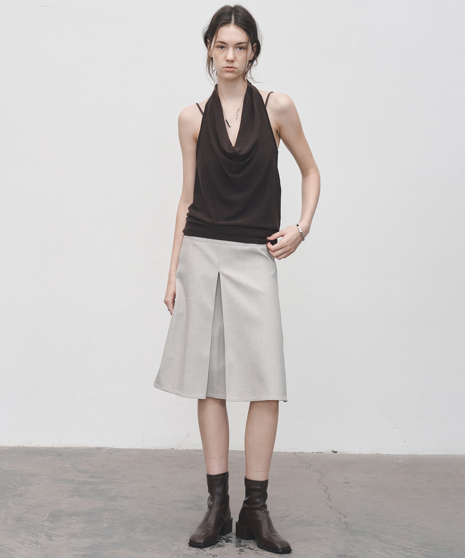 2-Way Pleated Suit Midi Skirt – High Waist A-Line Fit