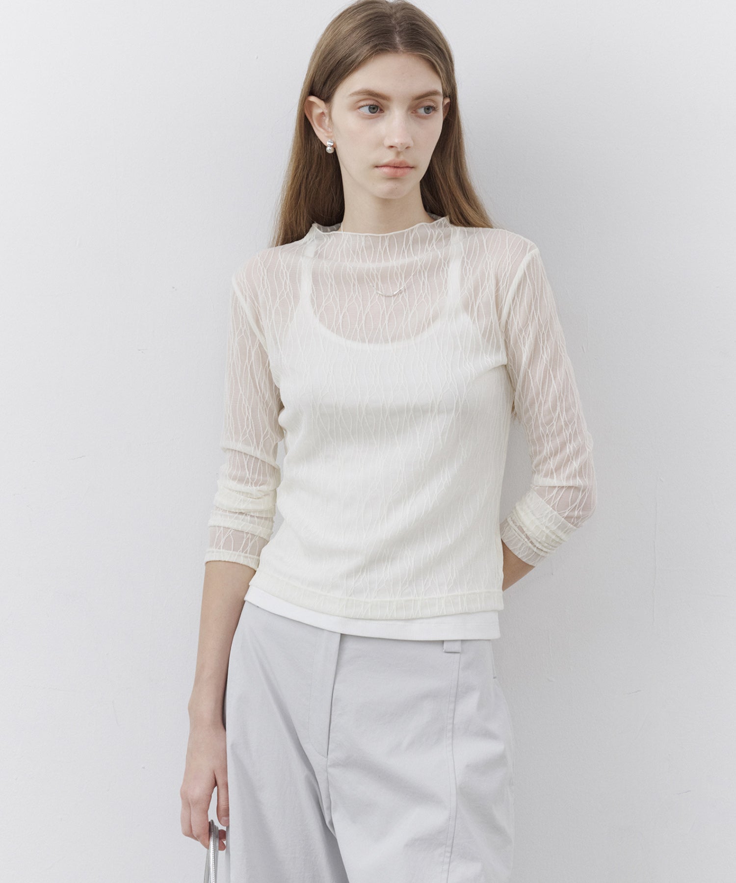 Jacquard Sheer Boat Neck Top