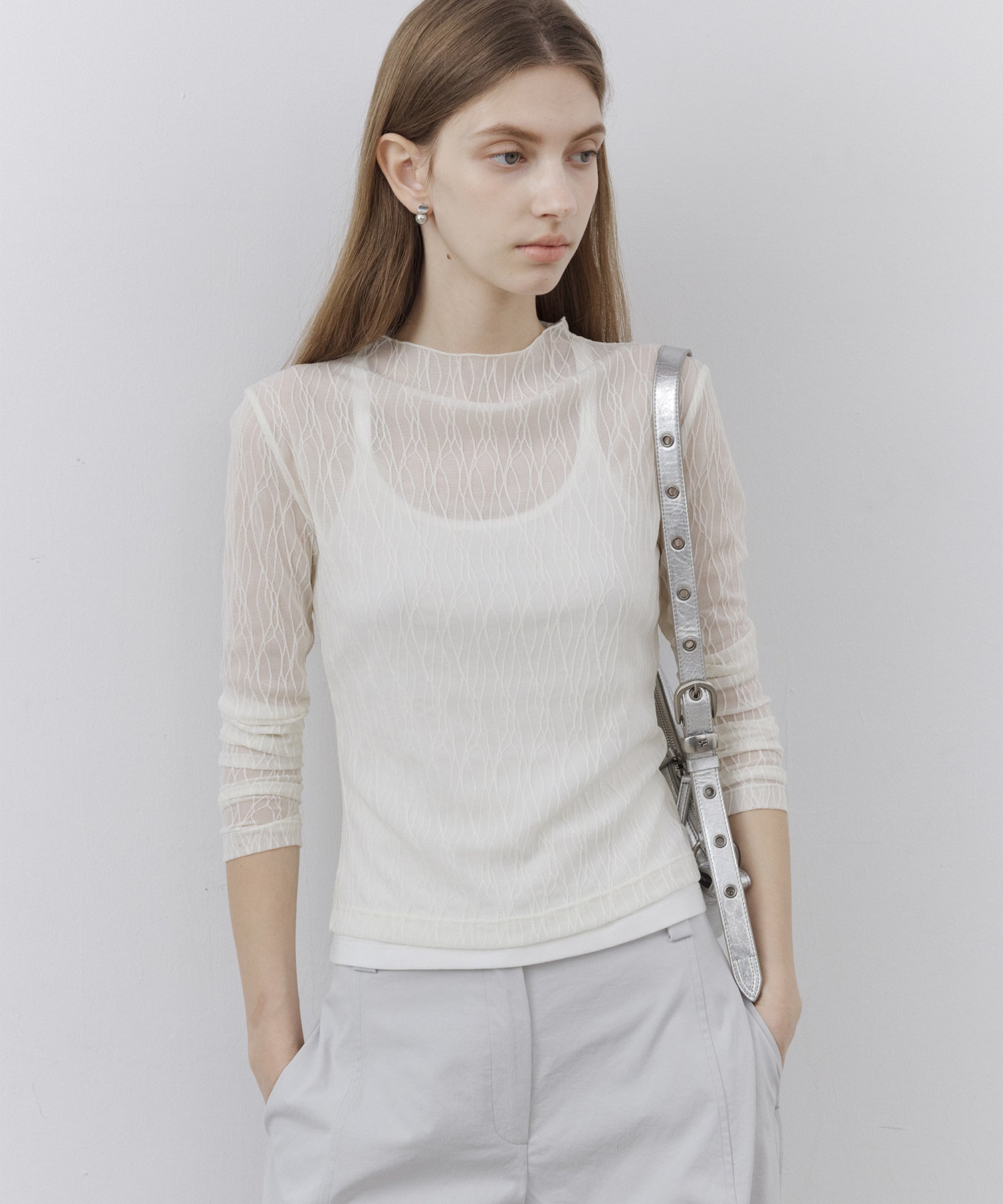 Jacquard Sheer Boat Neck Top