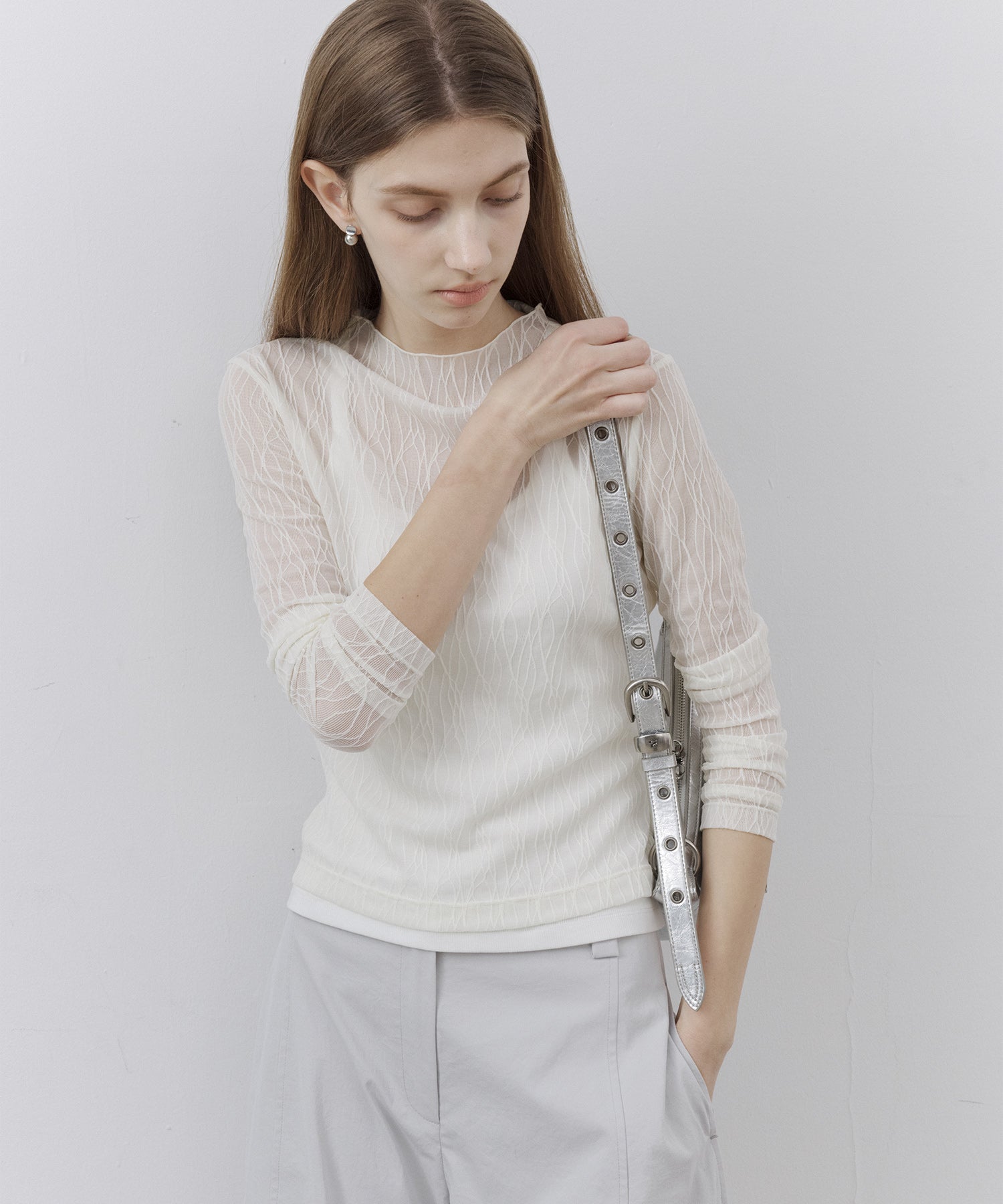 Jacquard Sheer Boat Neck Top