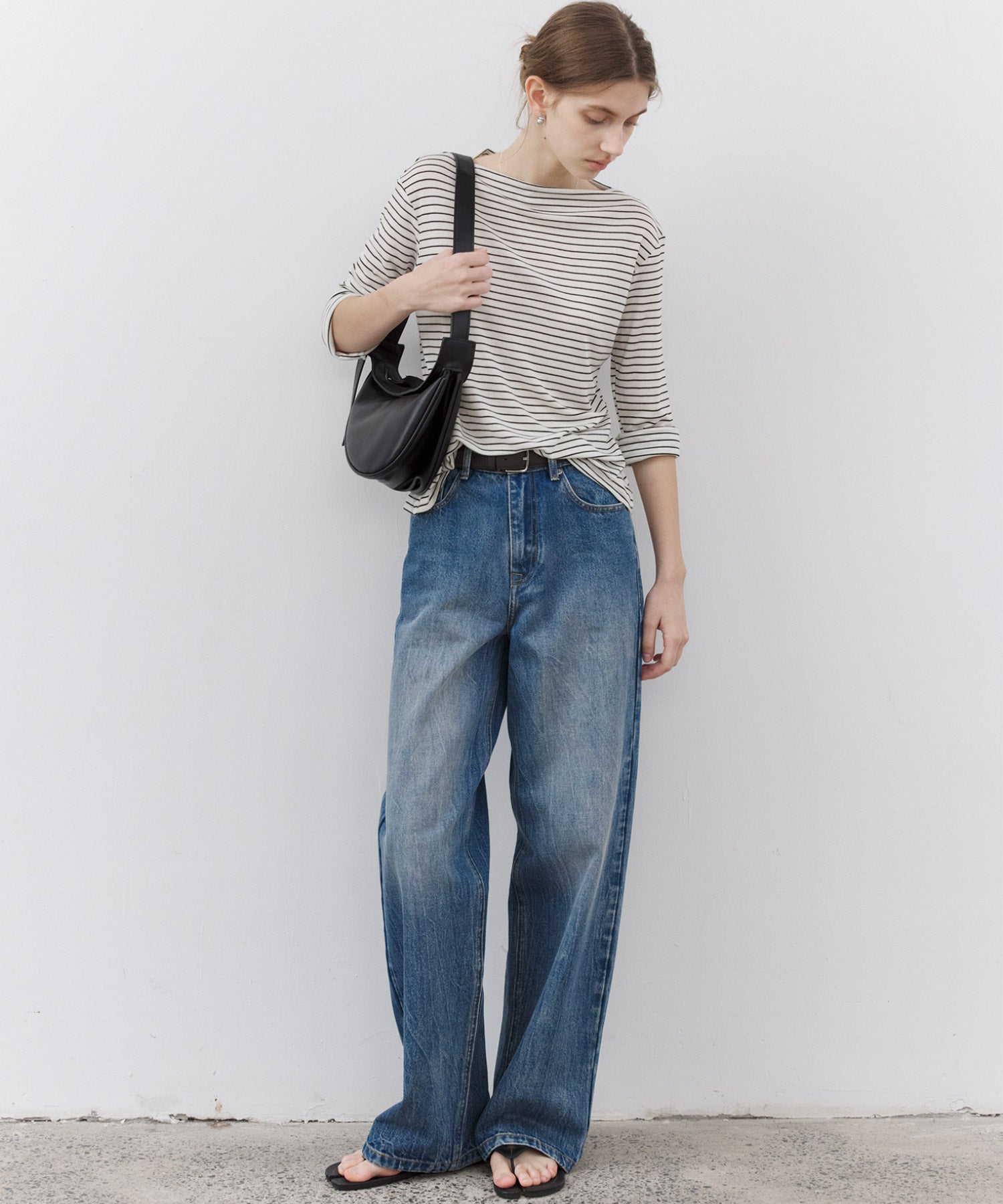 Wool Blend Basic Boat Neck Layering T-Shirt