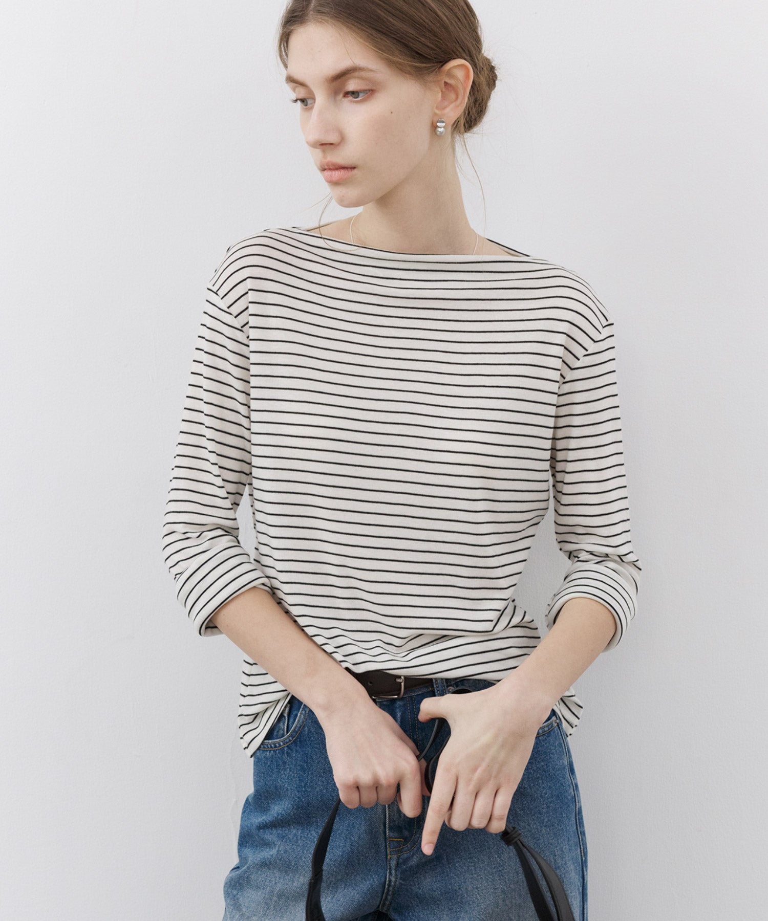 Wool Blend Basic Boat Neck Layering T-Shirt