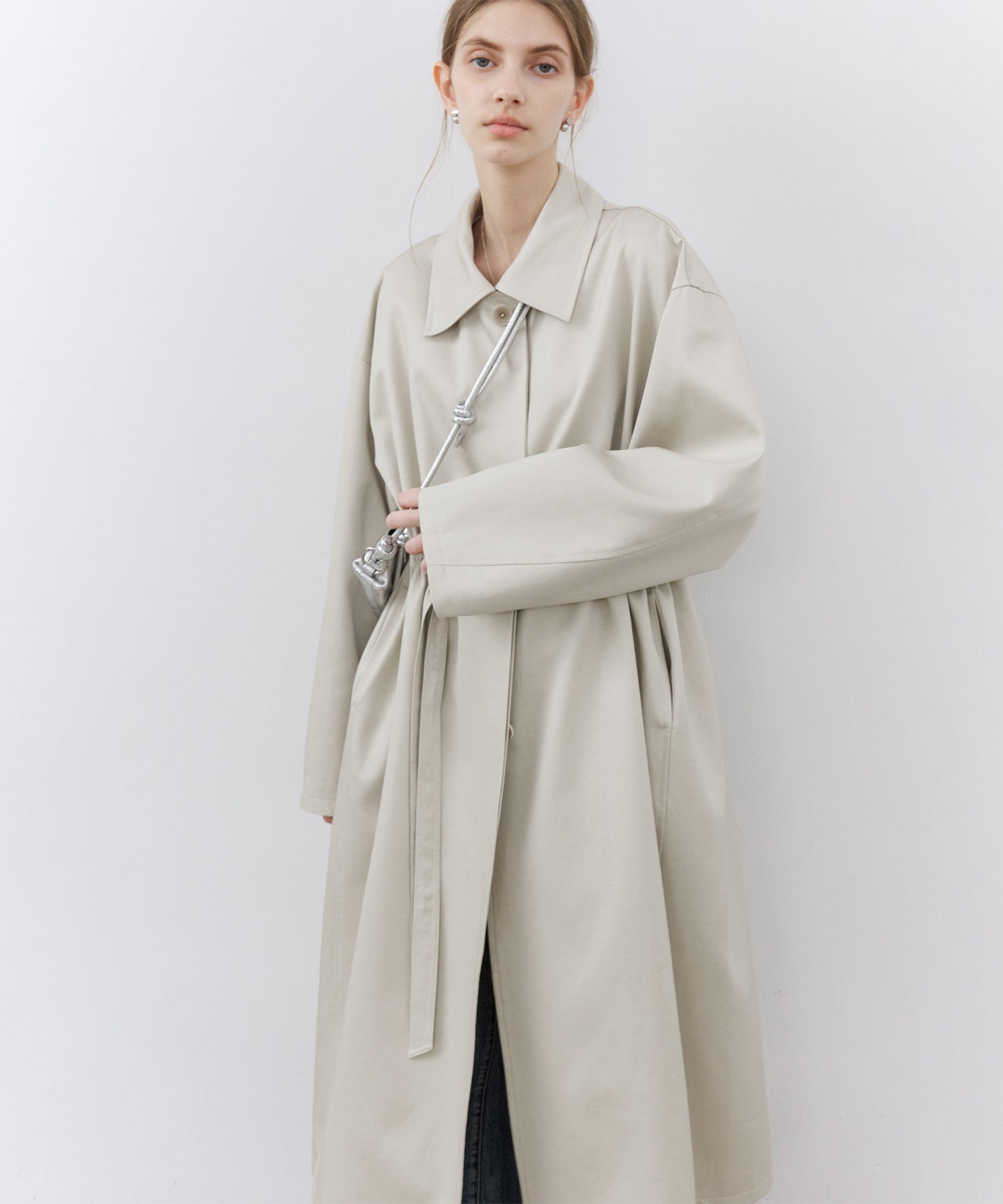 Notched Collar Oversized Belted Trench Coat