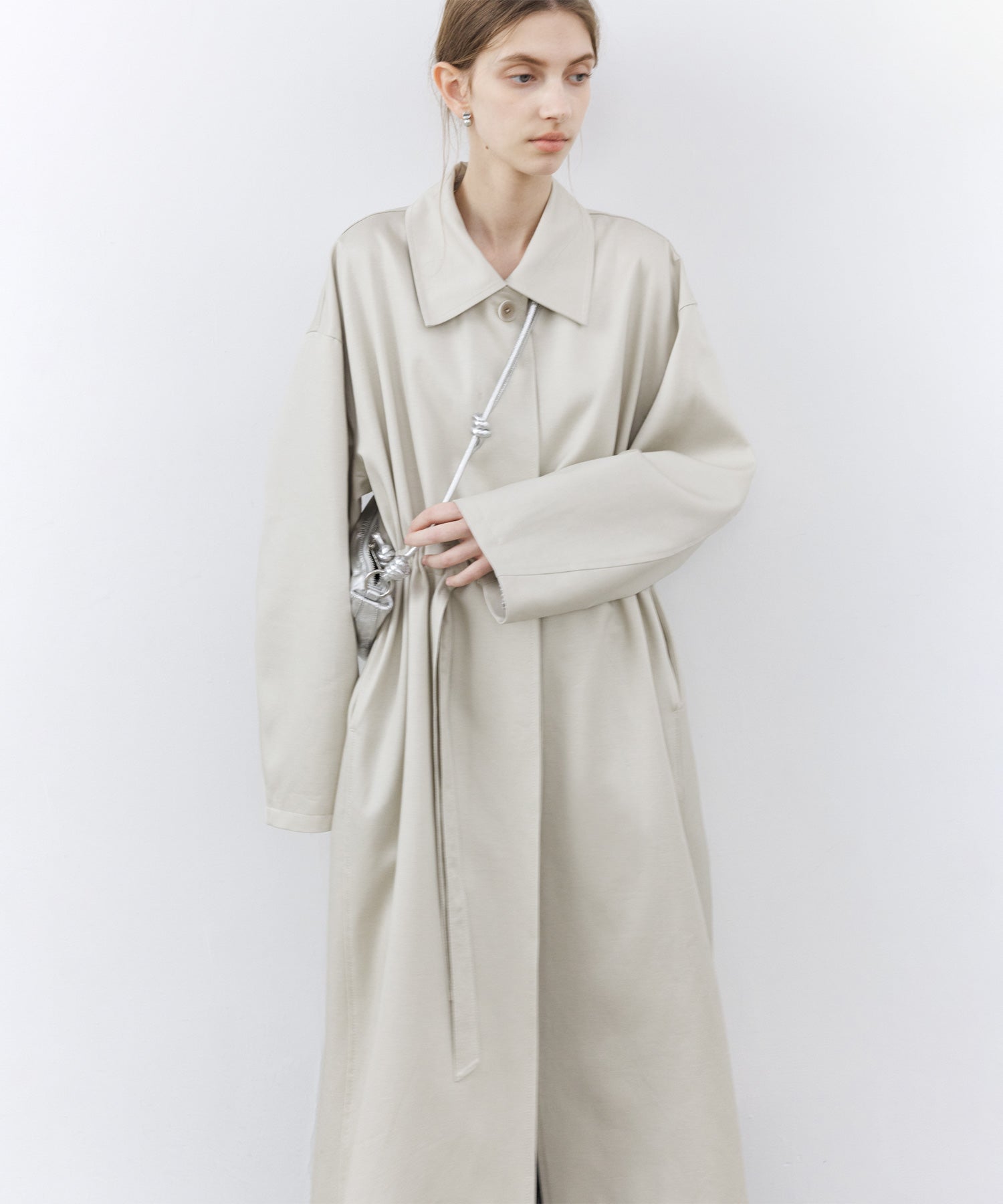 Notched Collar Oversized Belted Trench Coat