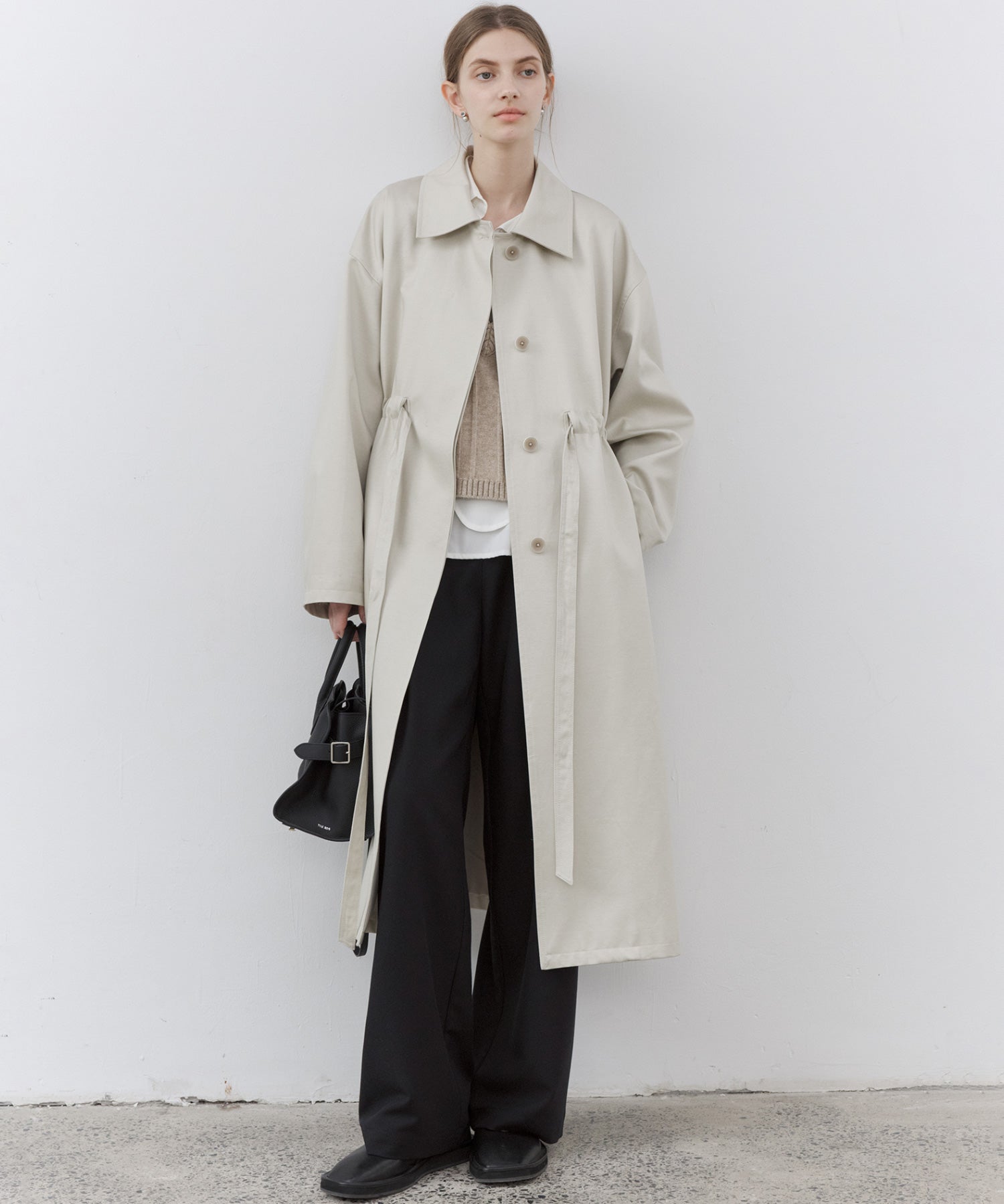 Notched Collar Oversized Belted Trench Coat