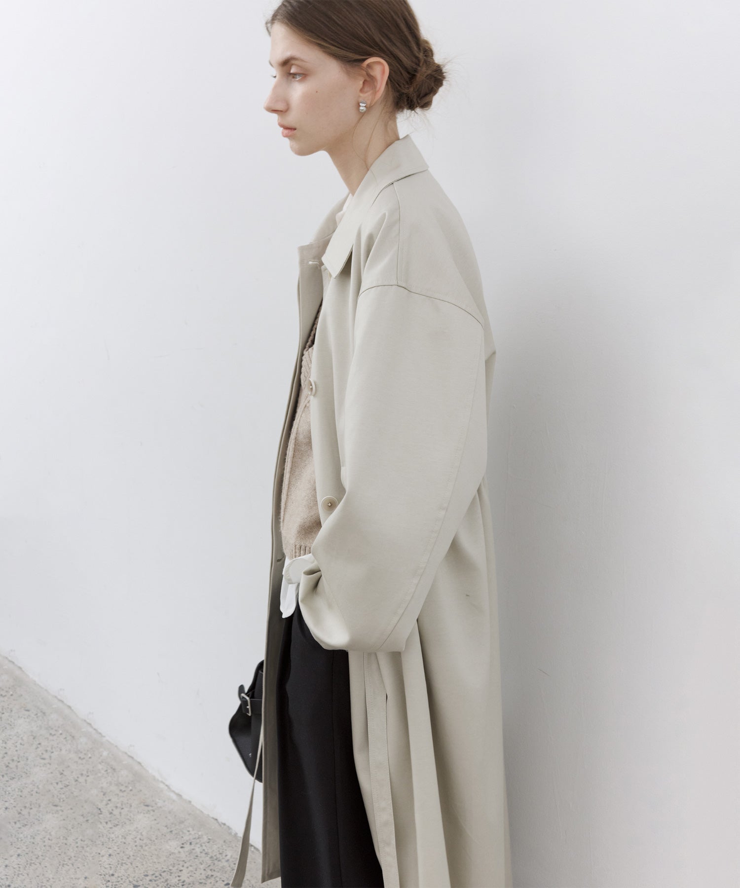 Notched Collar Oversized Belted Trench Coat