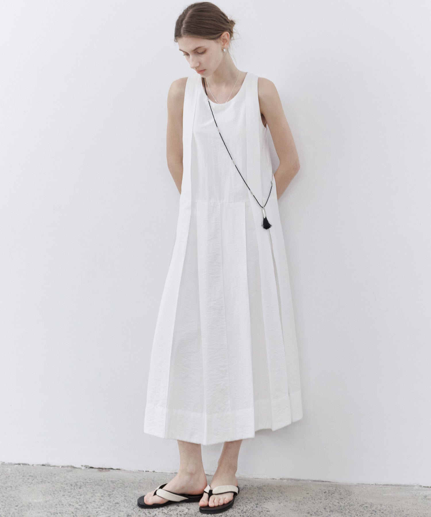 Volume Tuck White Dress