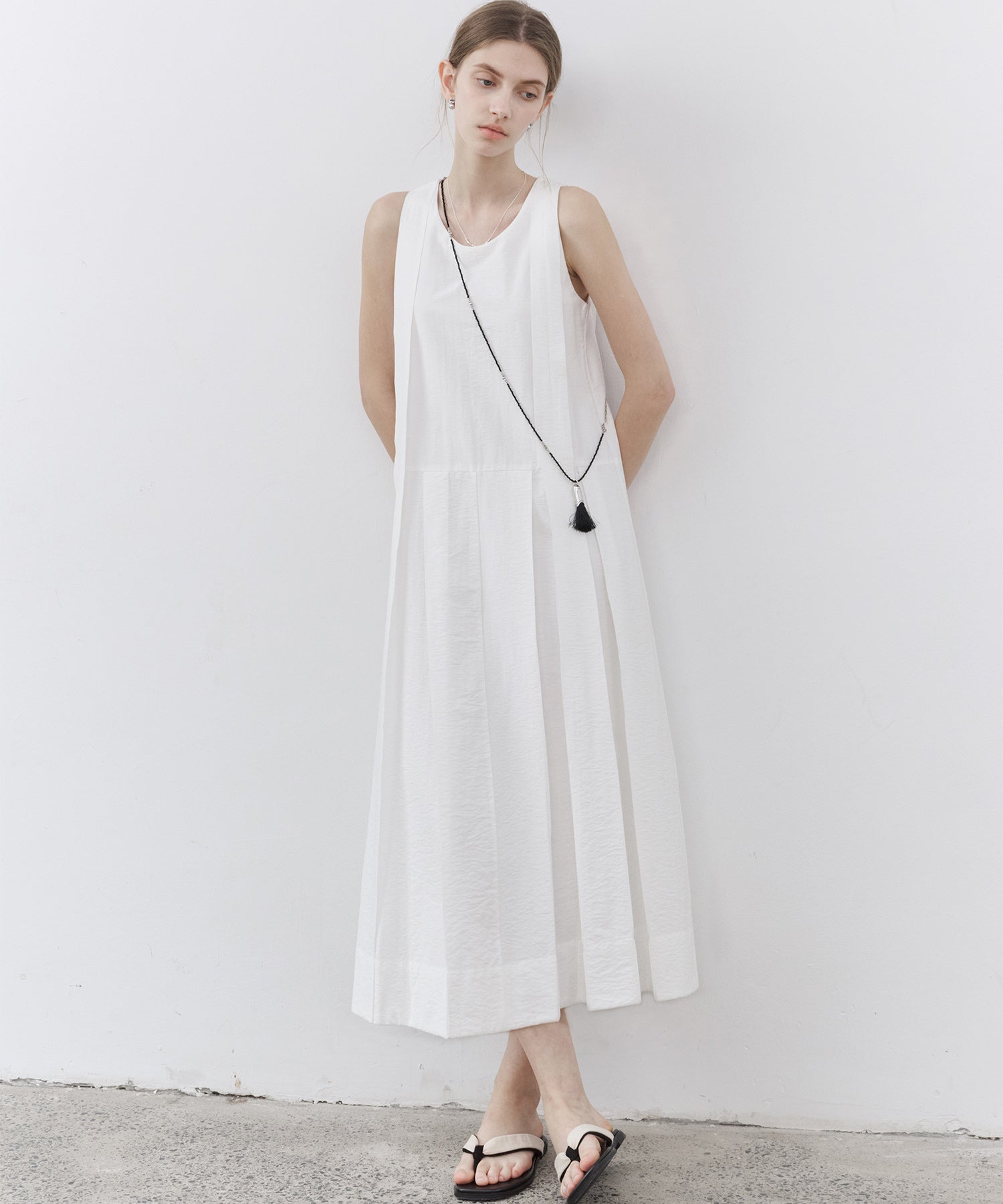 Volume Tuck White Dress