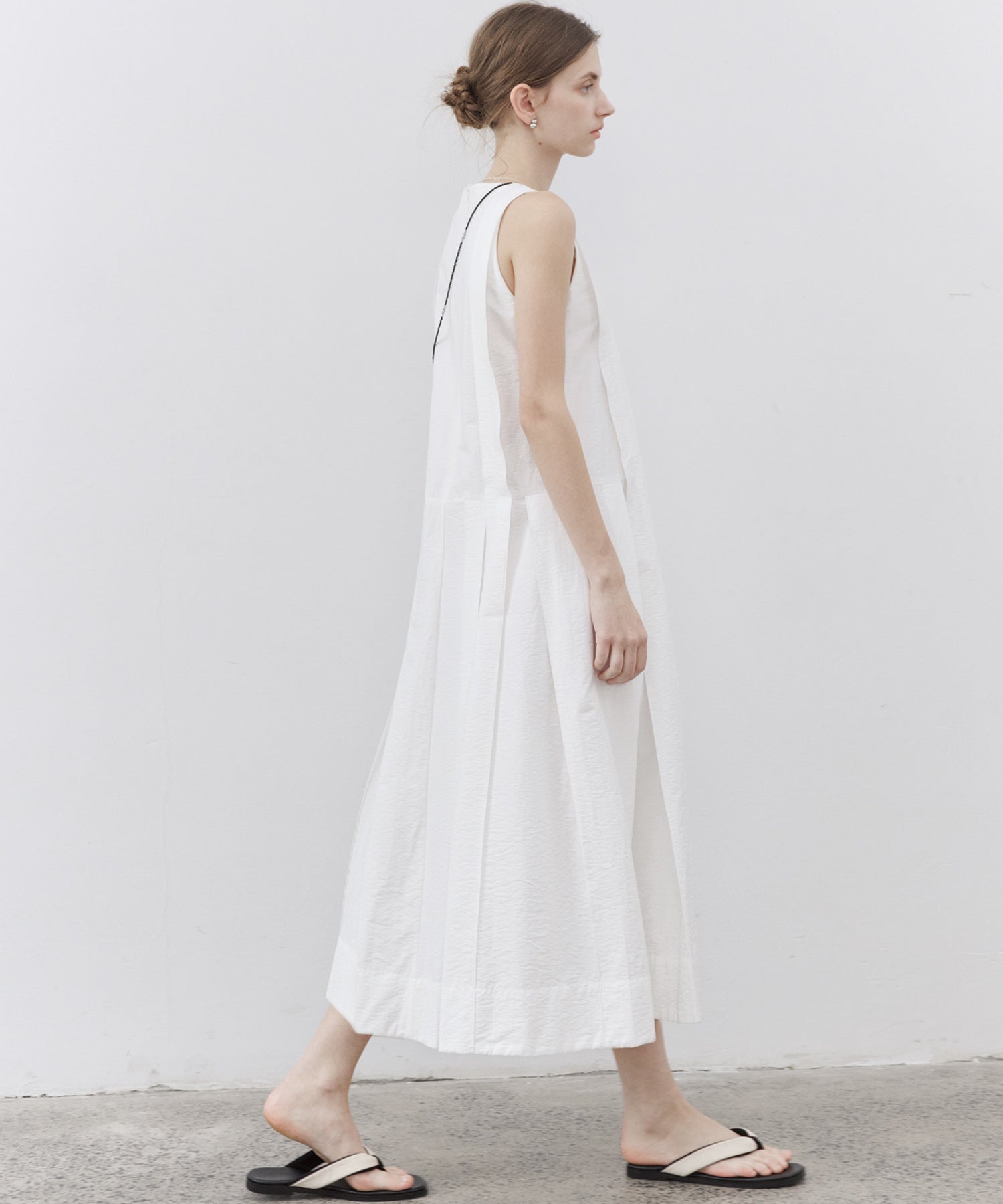 Volume Tuck White Dress