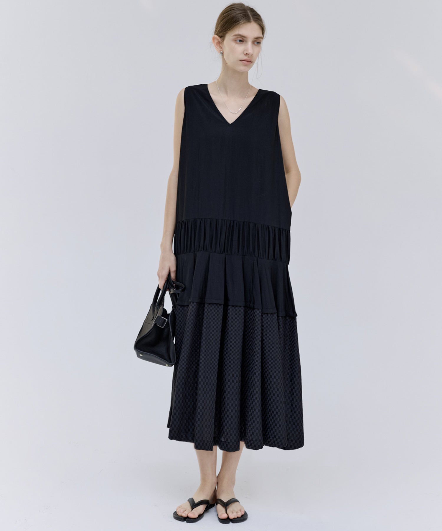 Contrast Panel Tie Detail Dress