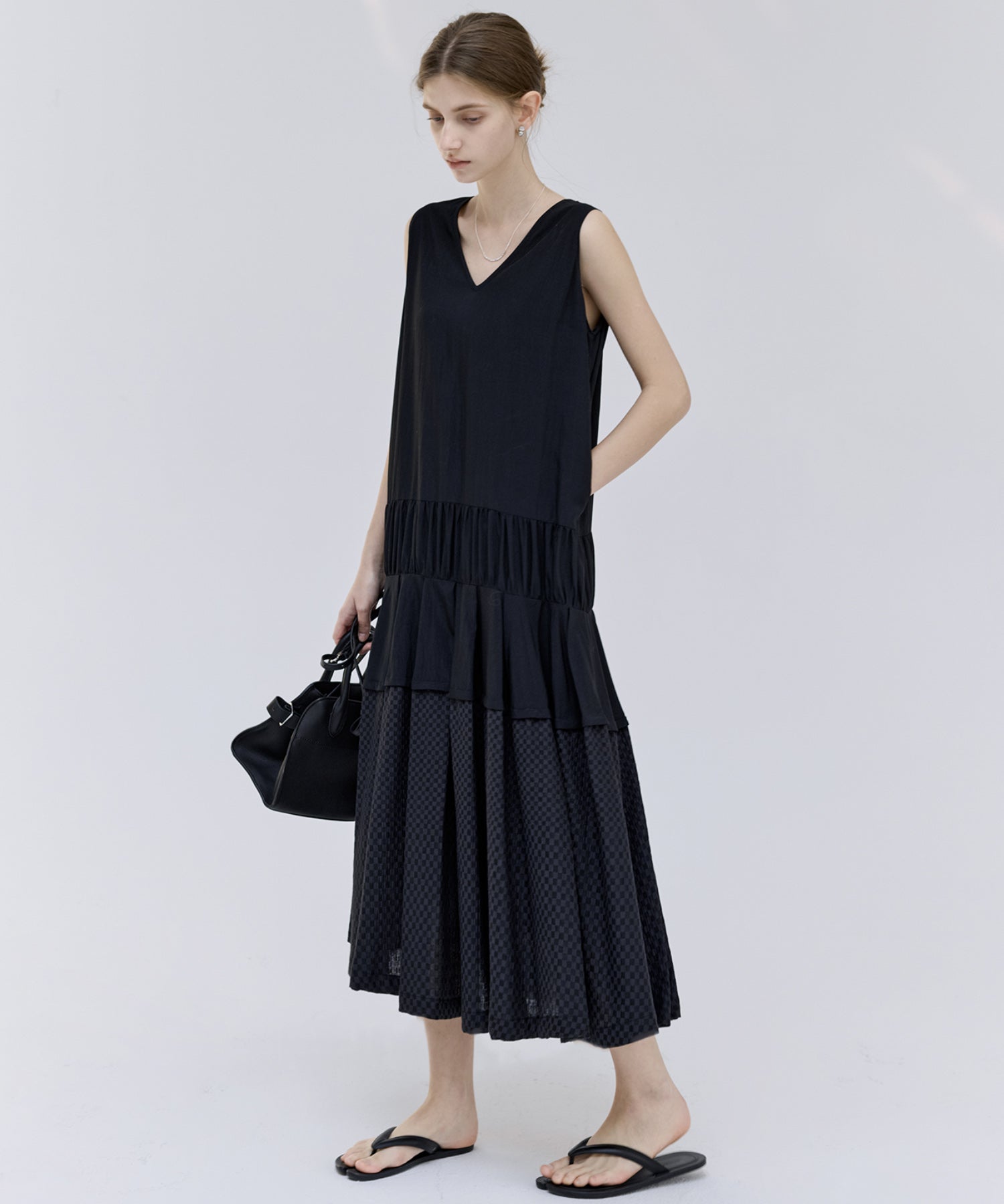 Contrast Panel Tie Detail Dress