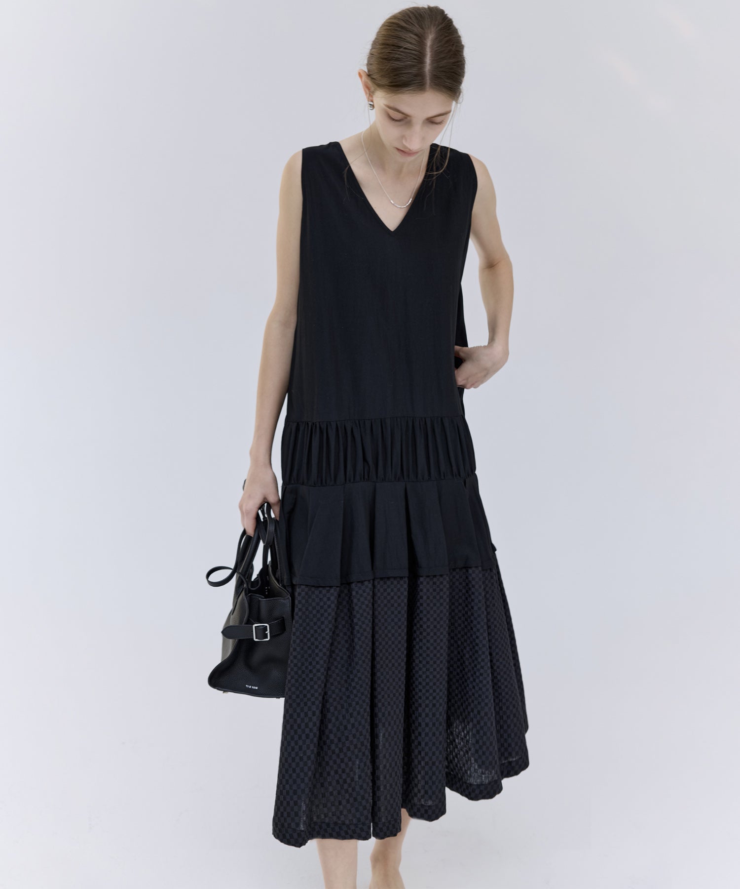 Contrast Panel Tie Detail Dress