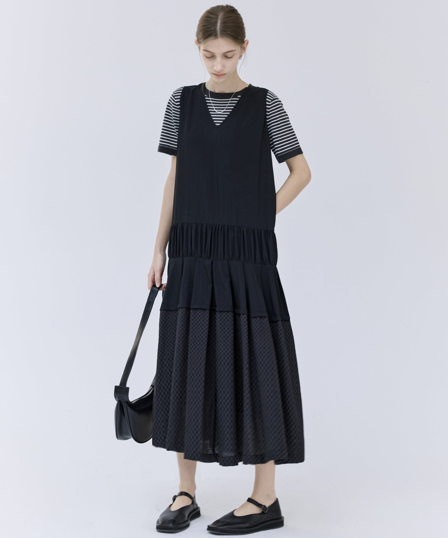 Contrast Panel Tie Detail Dress