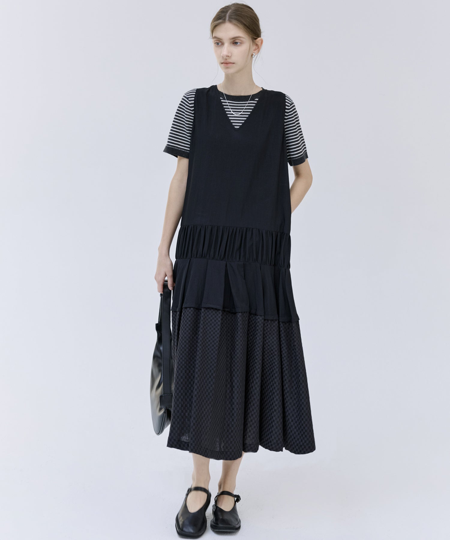 Contrast Panel Tie Detail Dress