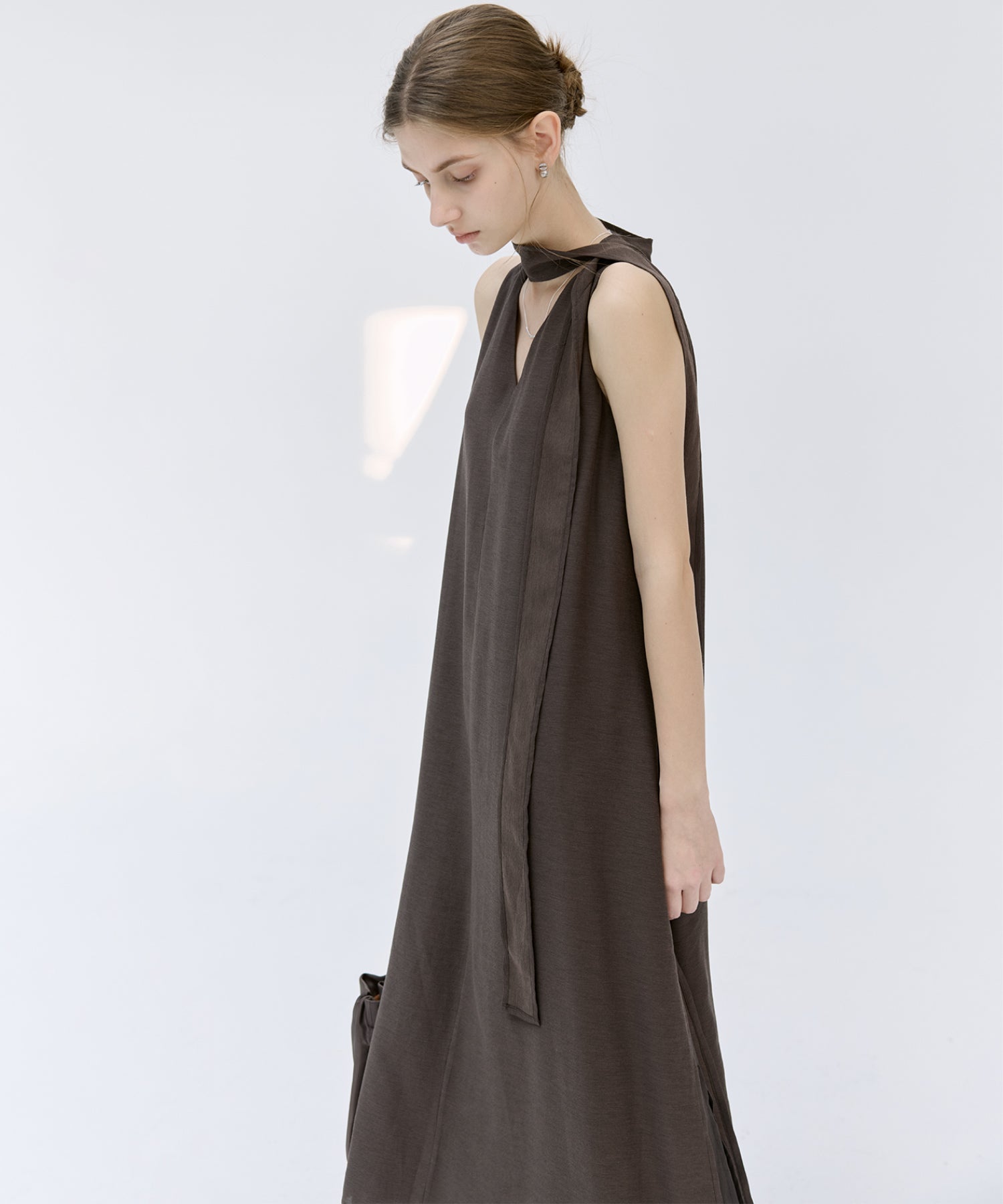 Tie-Detail Double-Layer Cold Shoulder Dress