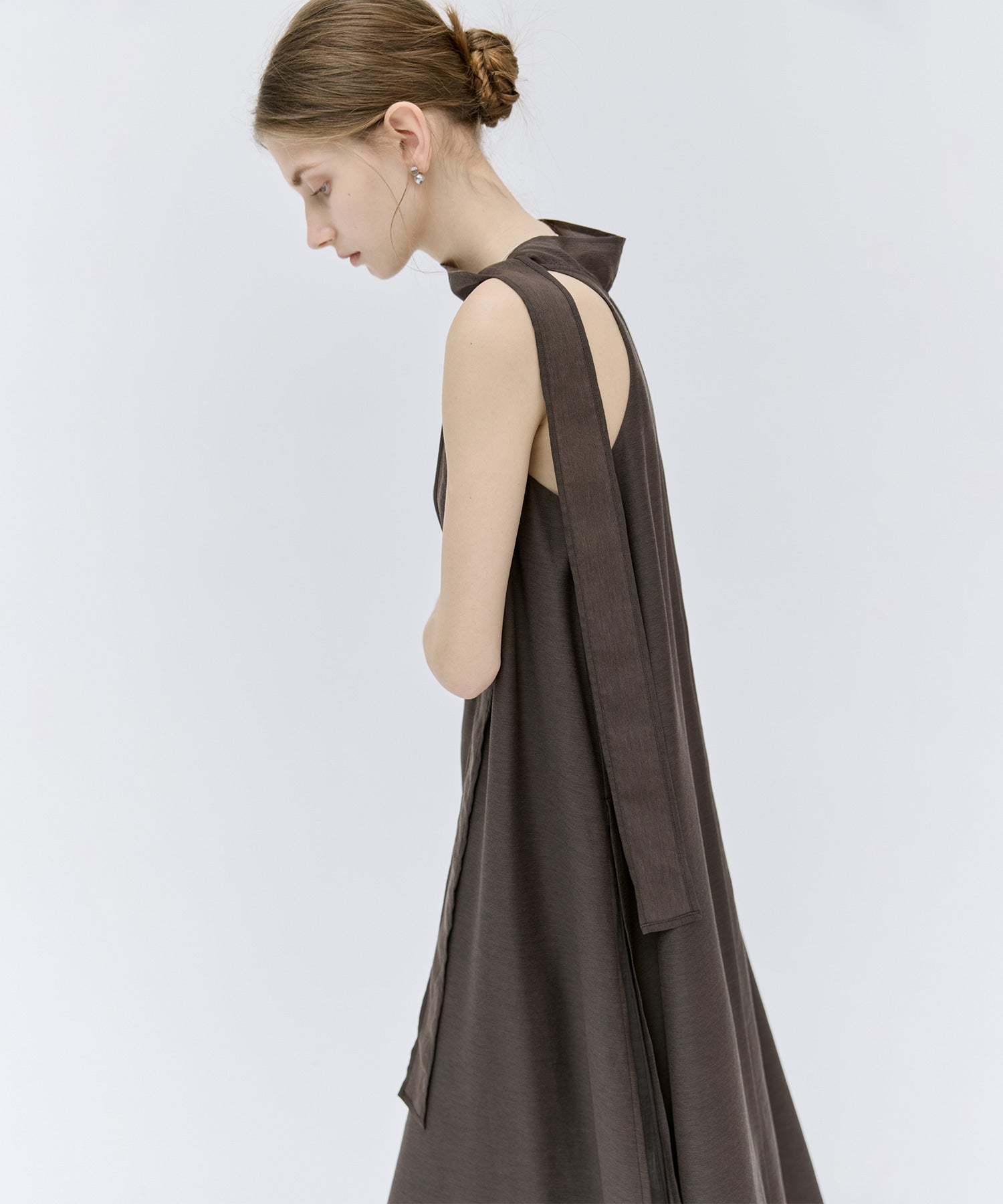 Tie-Detail Double-Layer Cold Shoulder Dress
