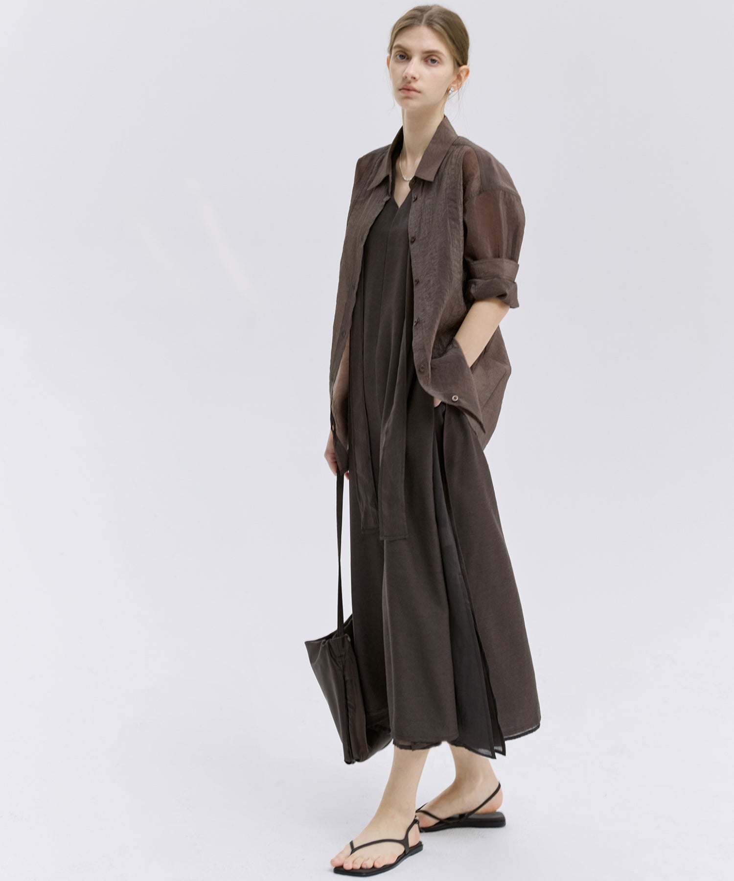 Tie-Detail Double-Layer Cold Shoulder Dress