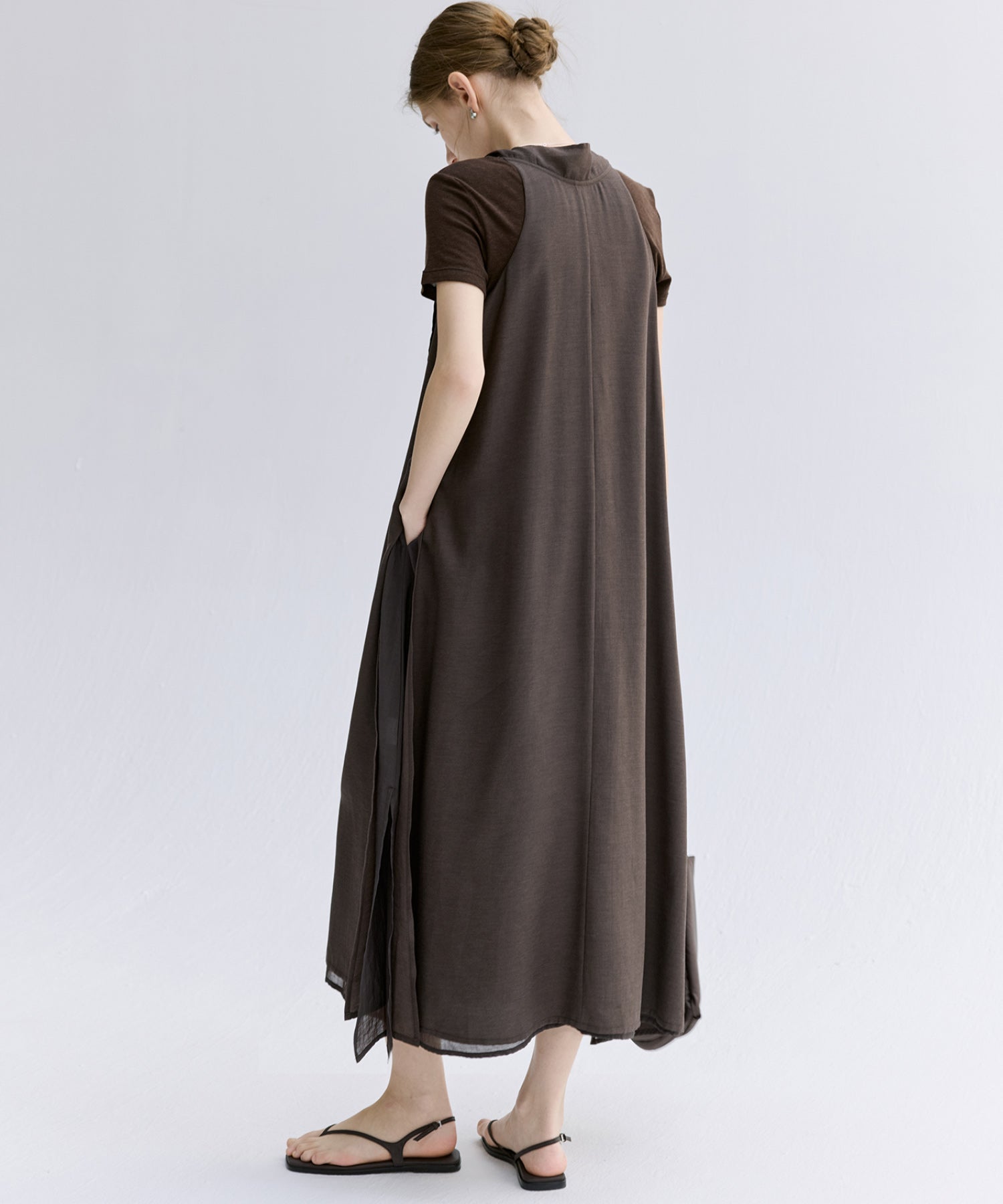 Tie-Detail Double-Layer Cold Shoulder Dress