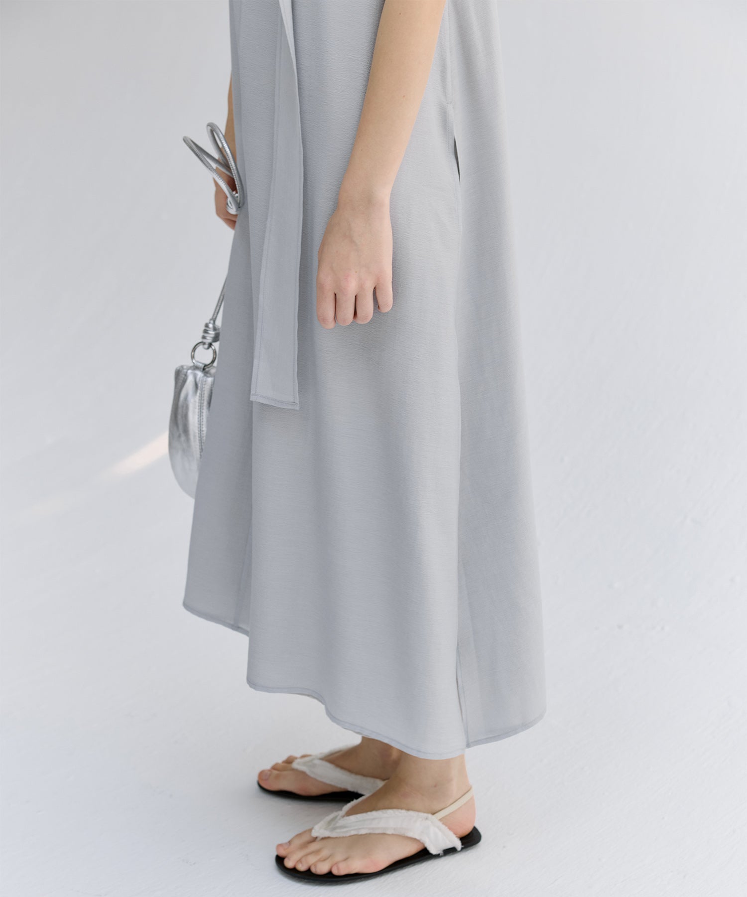 Tie-Detail Double-Layer Cold Shoulder Dress