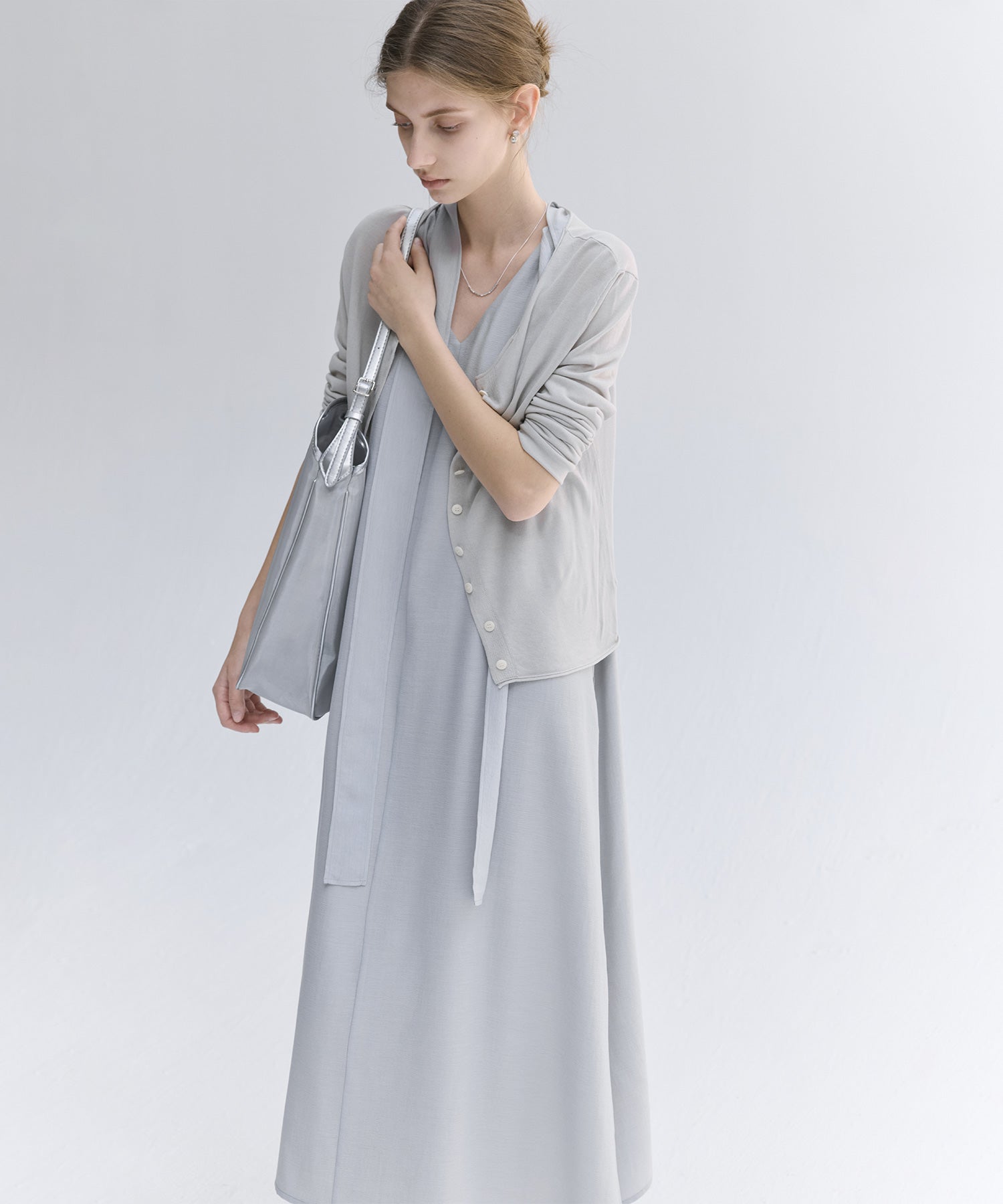 Tie-Detail Double-Layer Cold Shoulder Dress