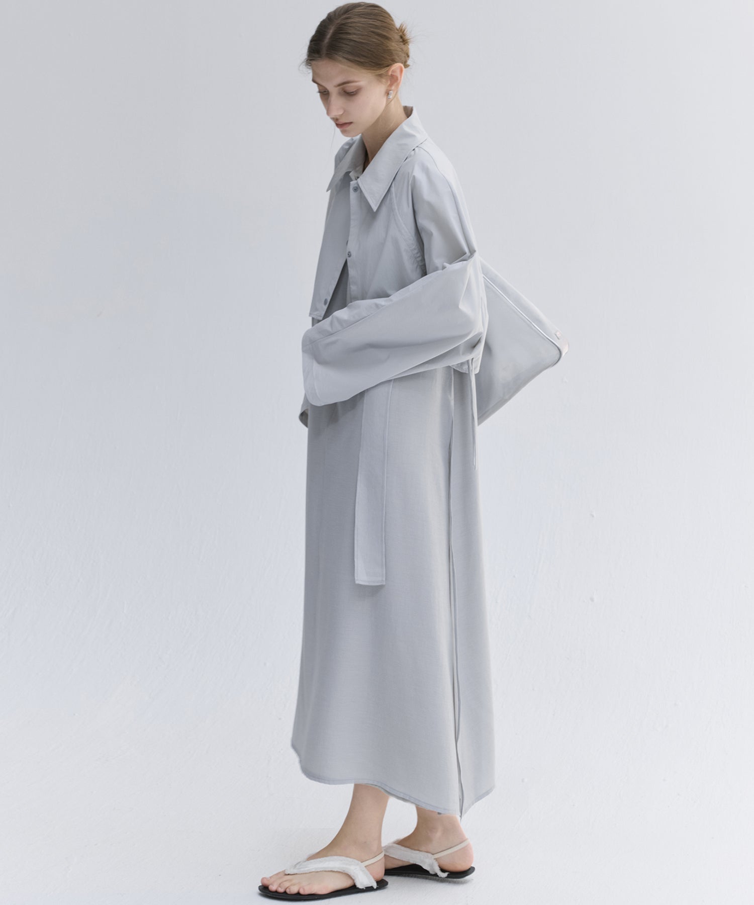 Tie-Detail Double-Layer Cold Shoulder Dress