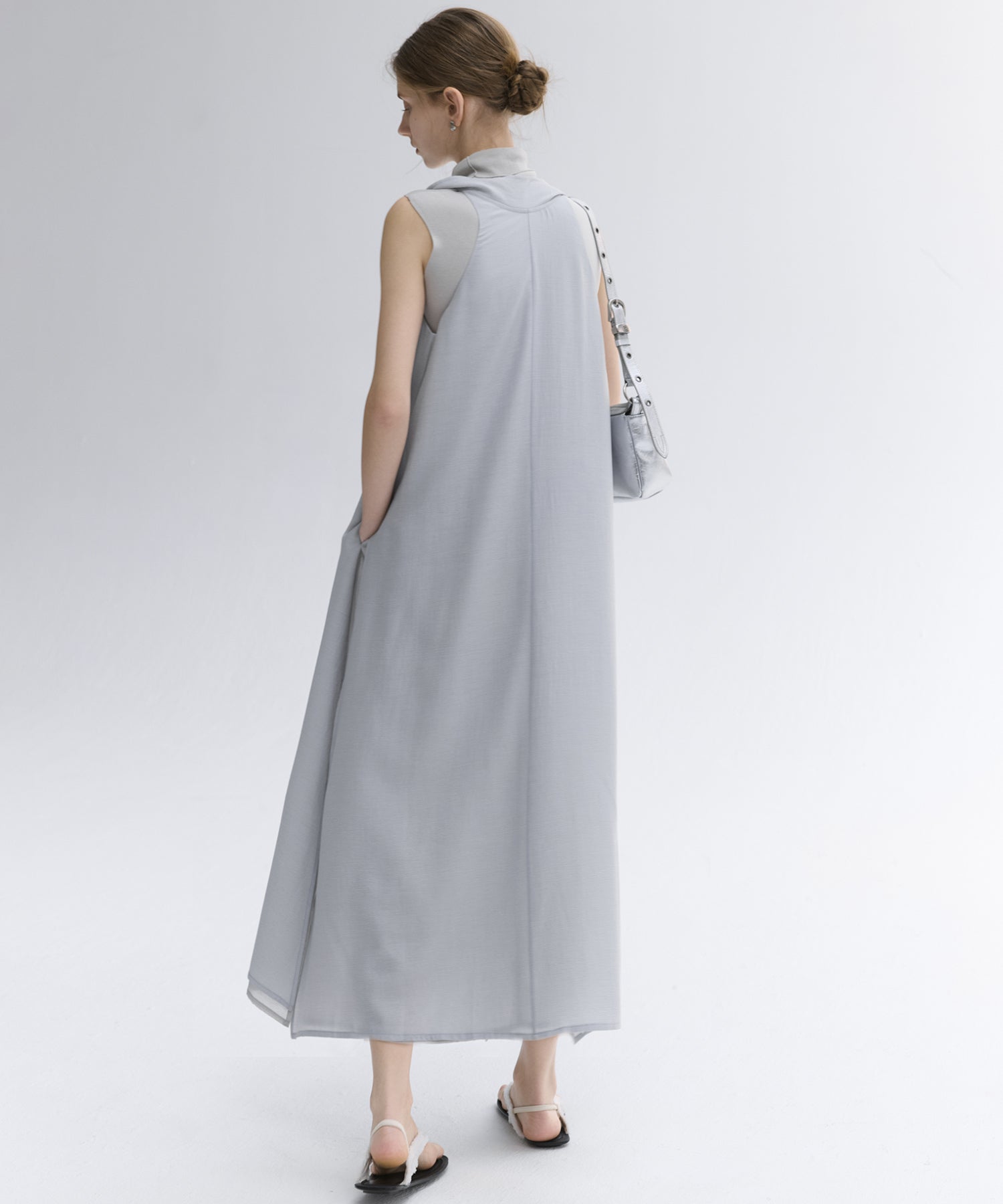 Tie-Detail Double-Layer Cold Shoulder Dress