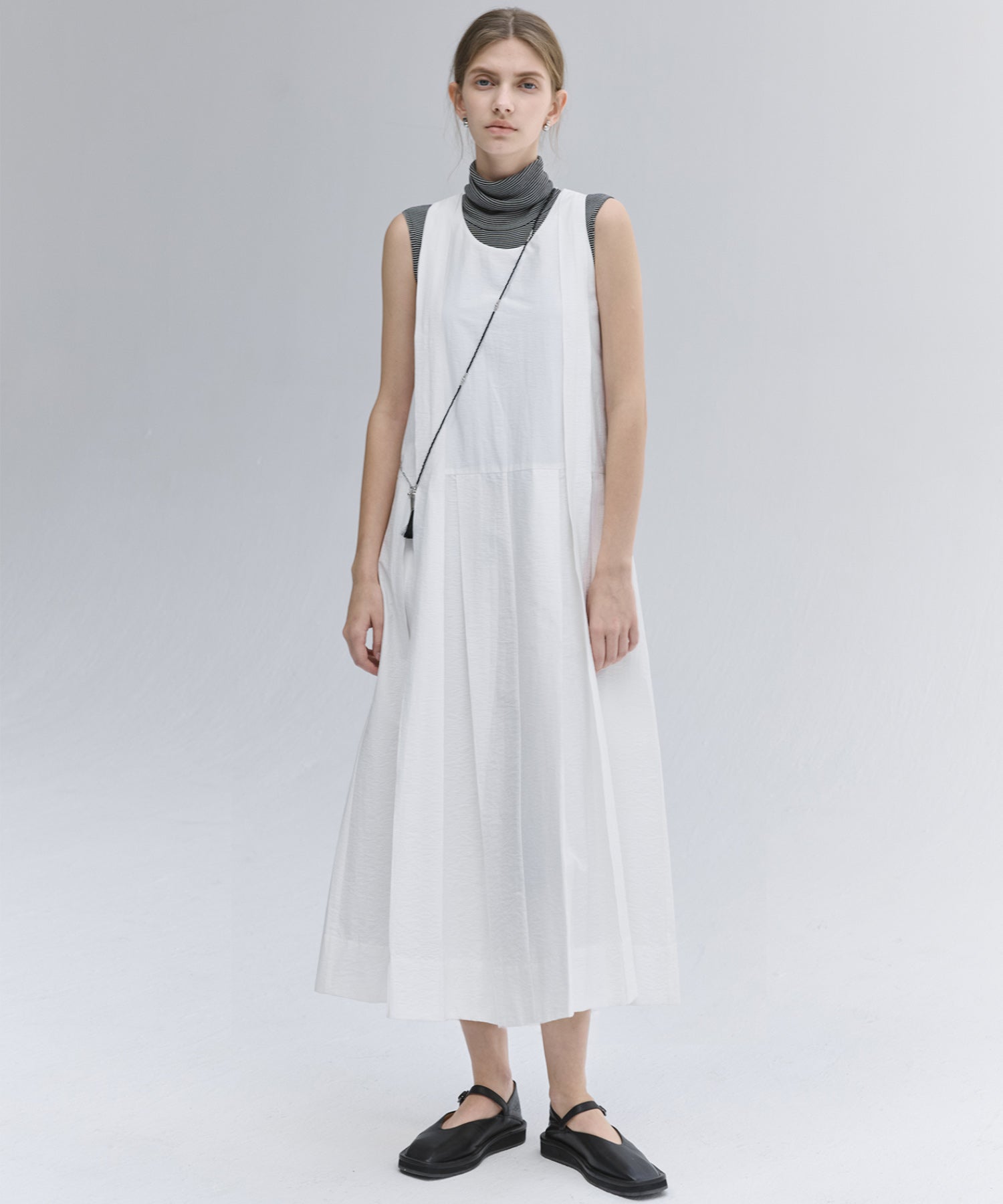 Volume Tuck White Dress