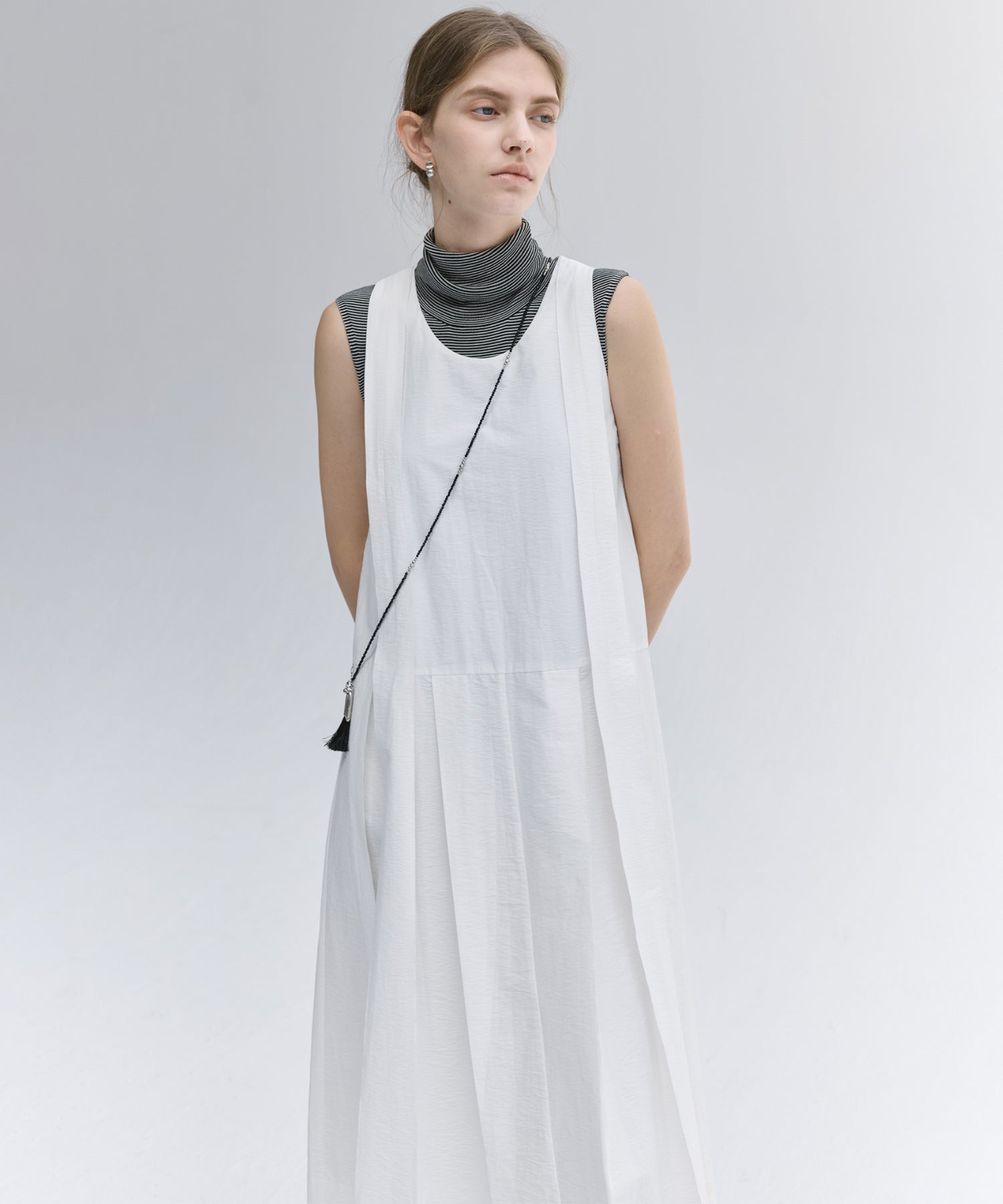Volume Tuck White Dress