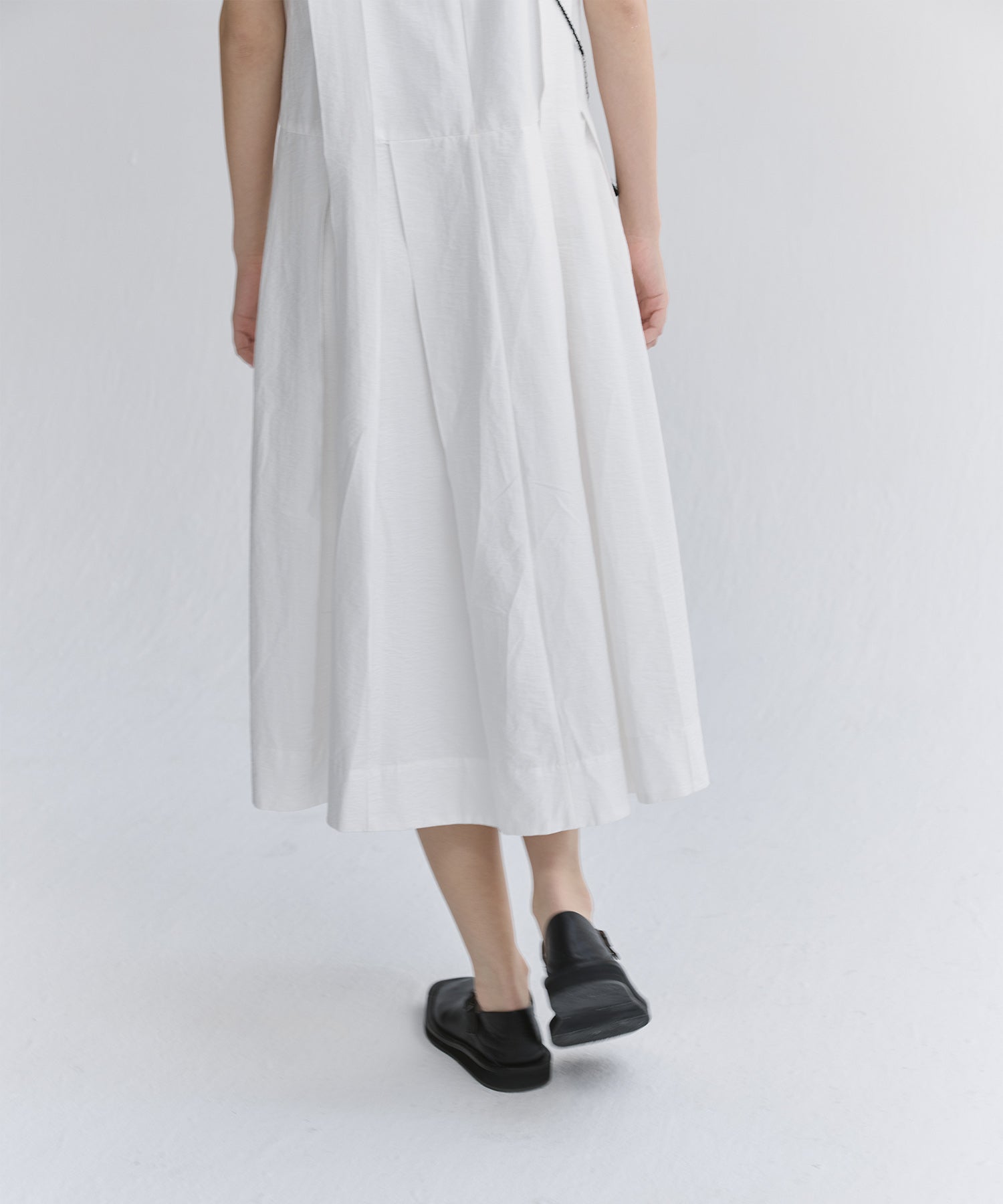 Volume Tuck White Dress