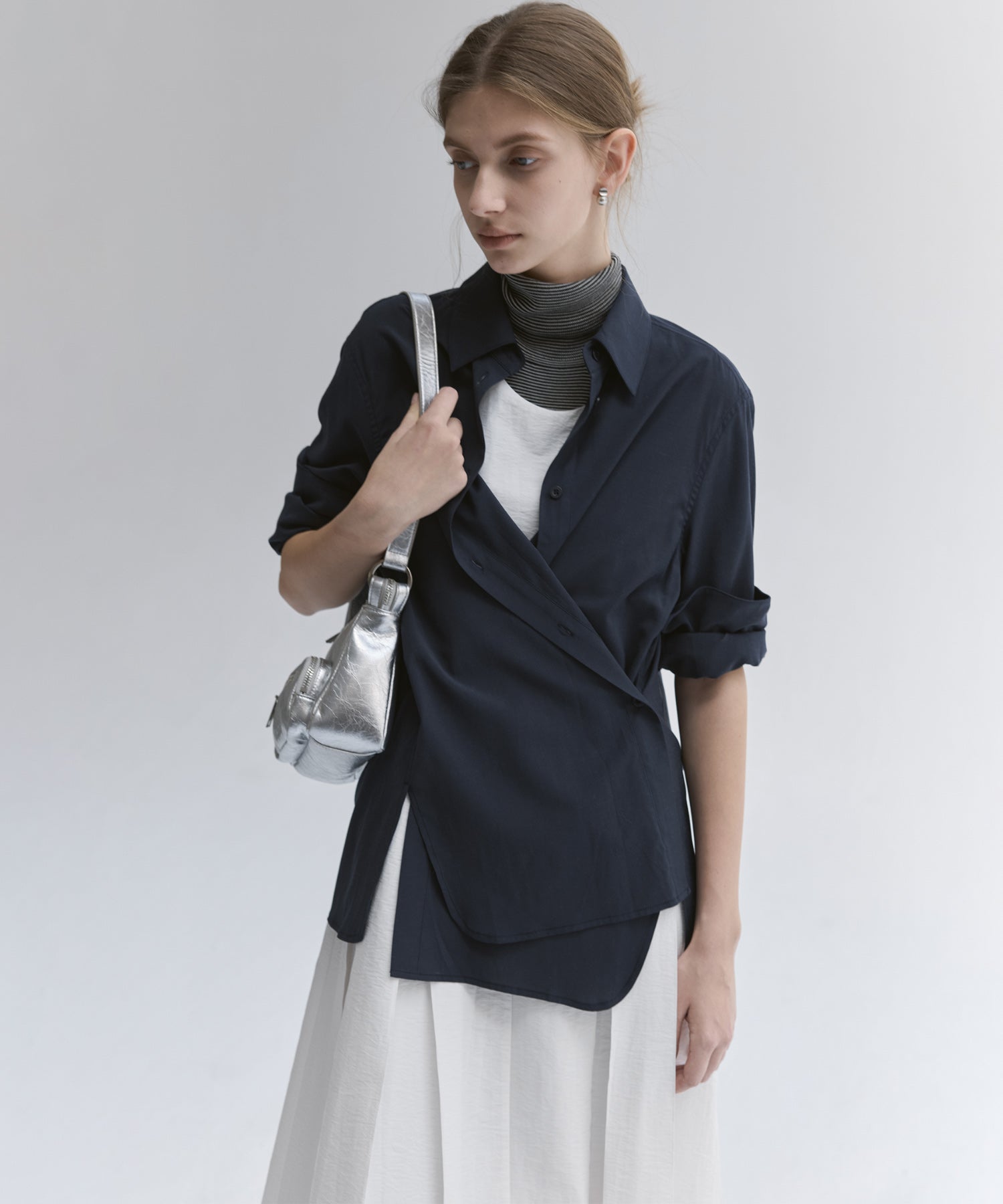 Volume Tuck White Dress