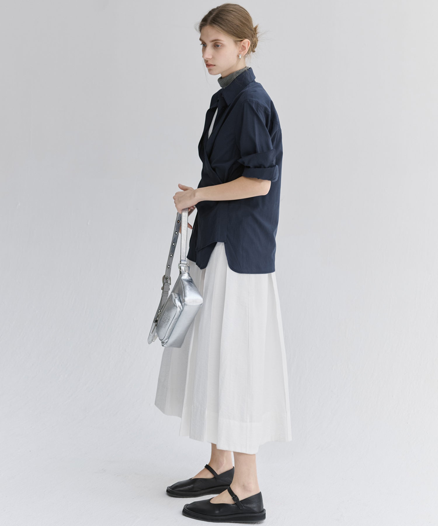 Volume Tuck White Dress