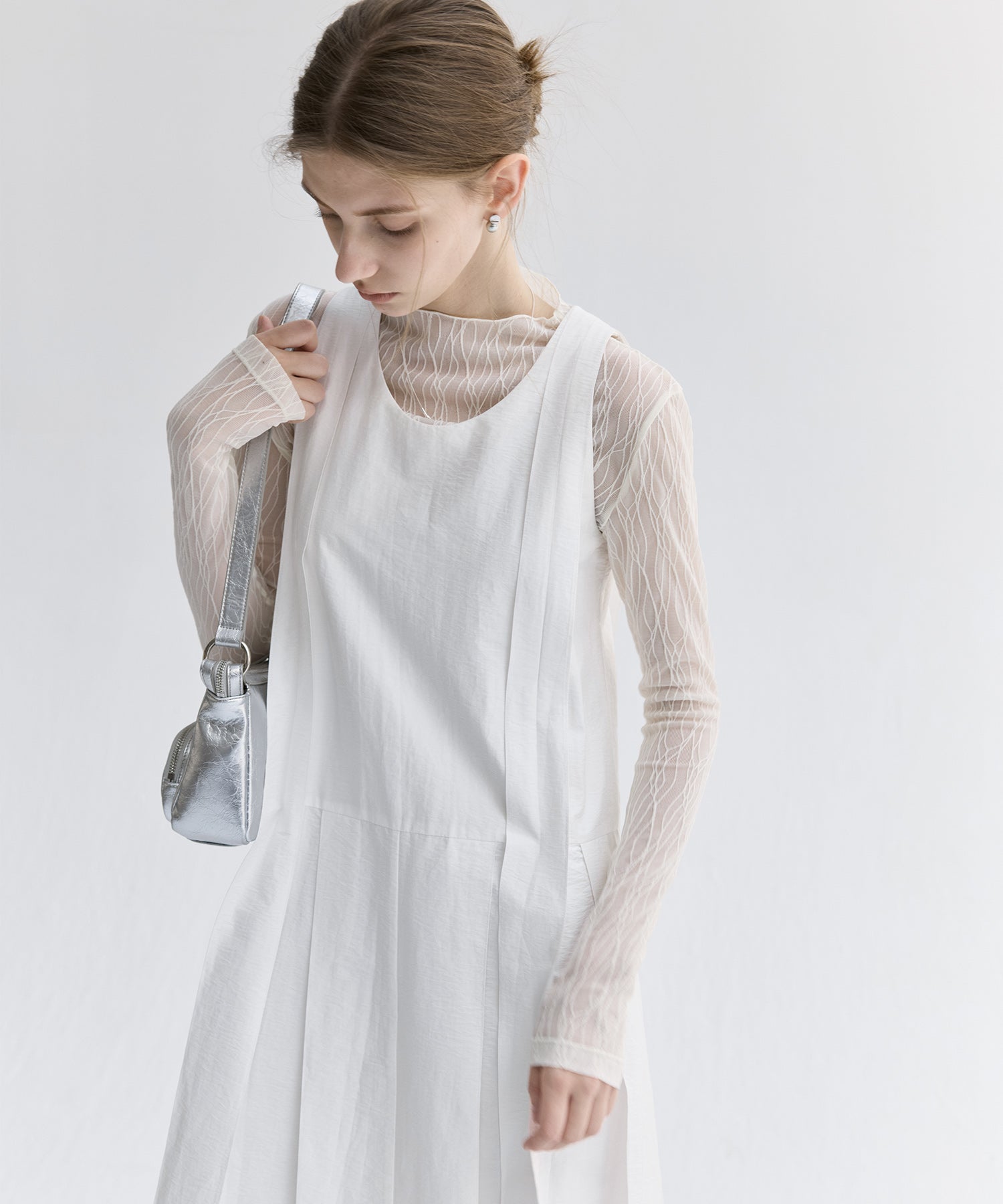 Volume Tuck White Dress