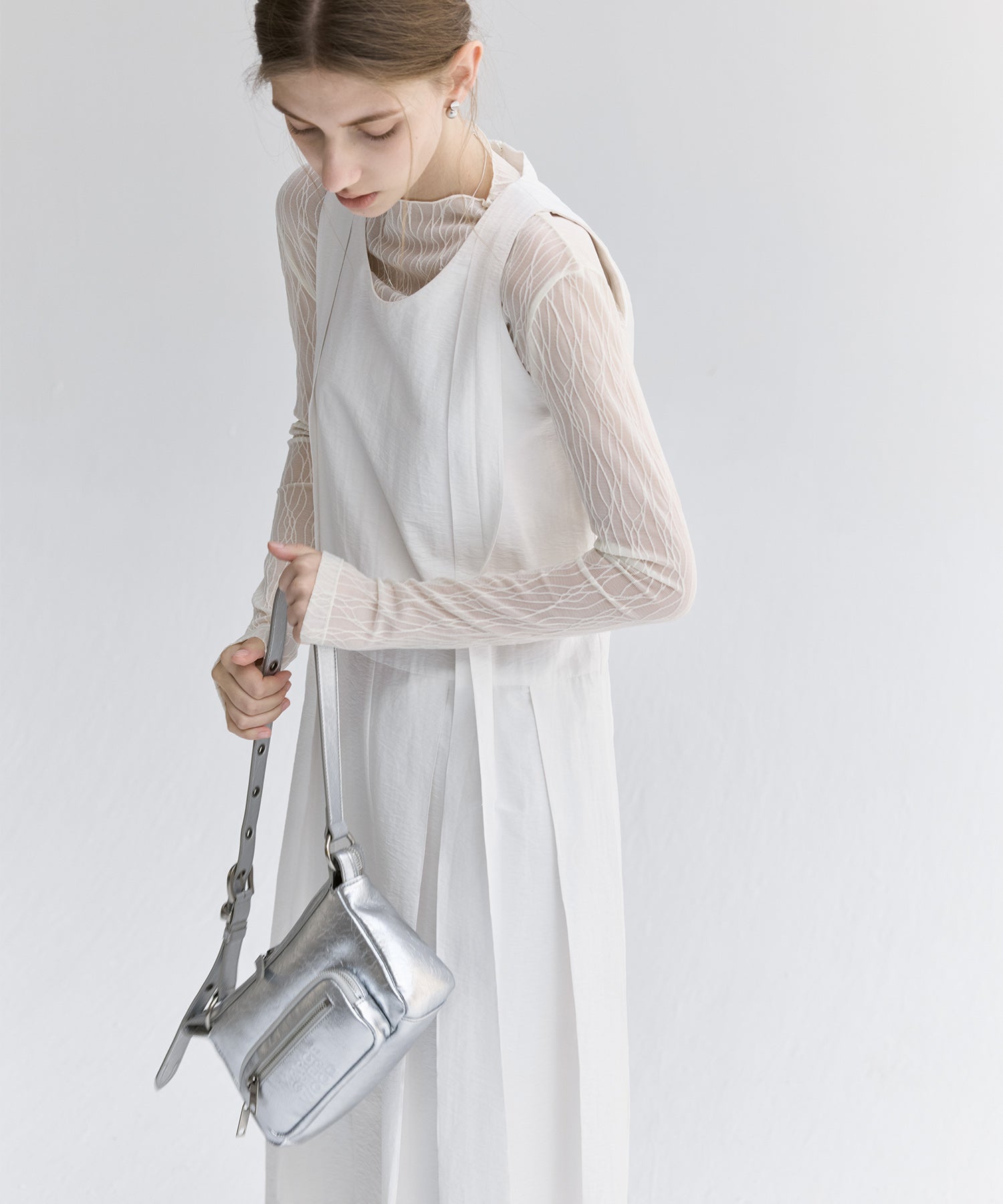 Volume Tuck White Dress